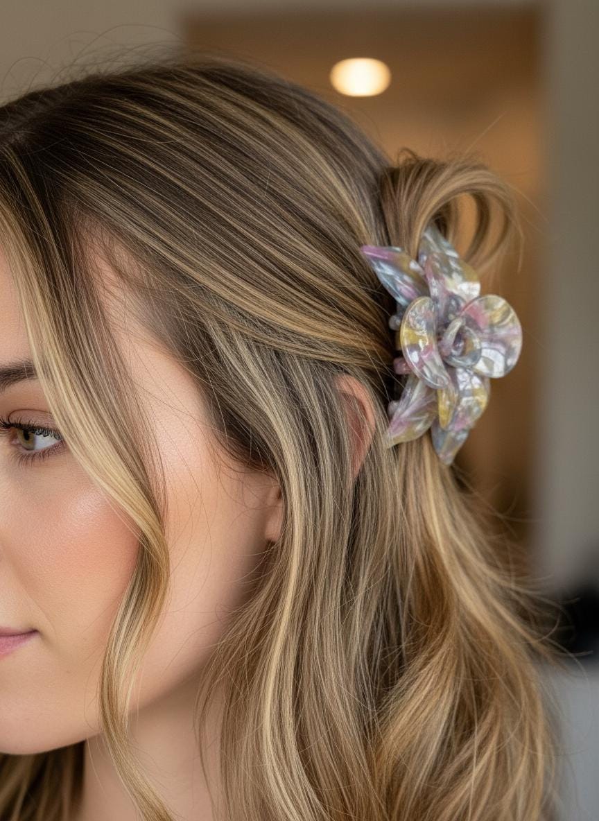 Rainbow Large Orchid Hair Claw Clip: Pink Hair Accessories, Handmade Hair Accessories