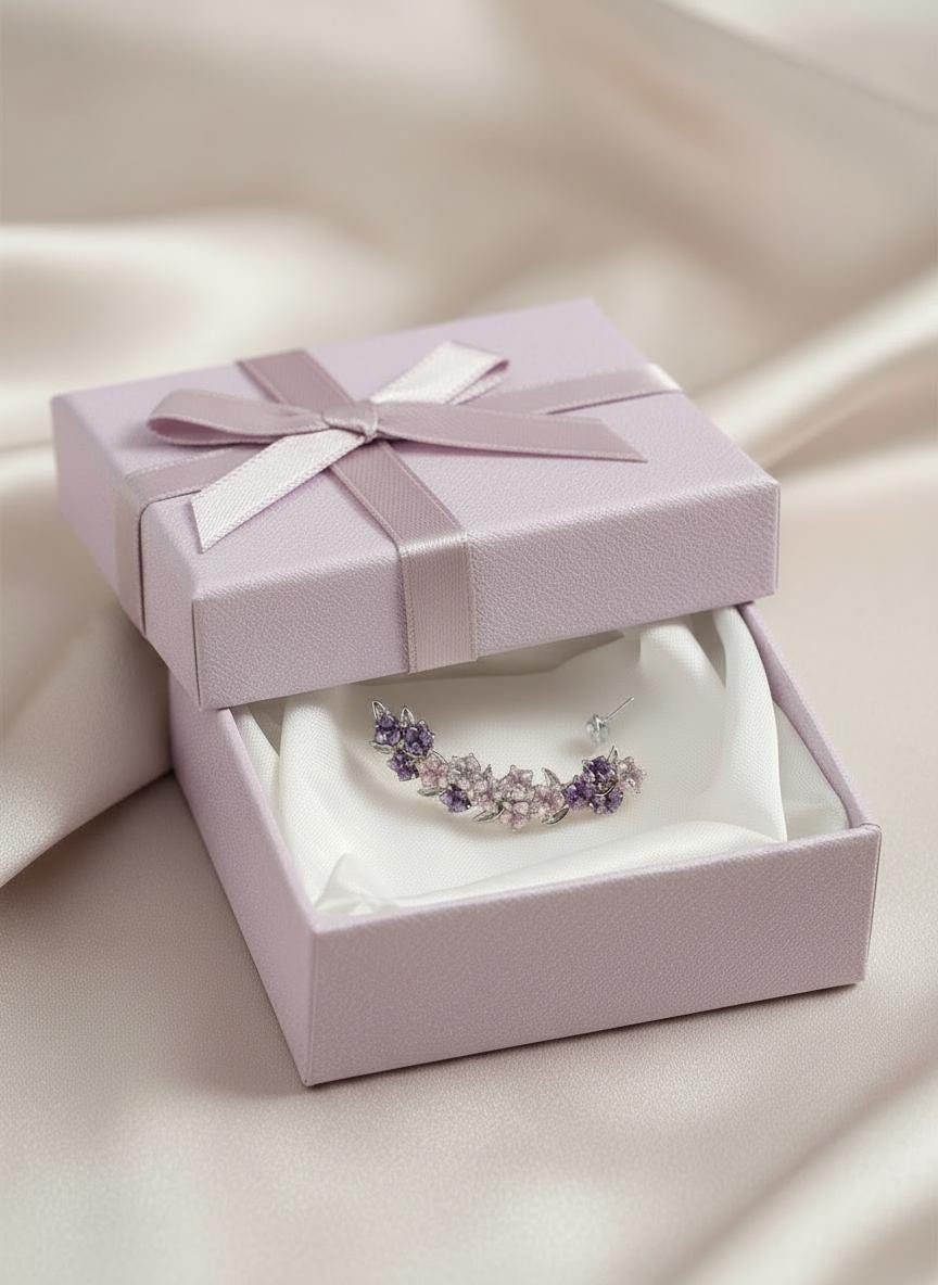 Purple Orchid Ear Cuff Stud: Cattleya Flower Earring Wrap- Orchid Fleur Collection