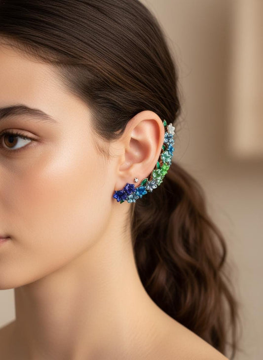 Blue Orchid Ear Cuff Stud: Cattleya Flower Earring Wrap- Orchid Fleur Collection