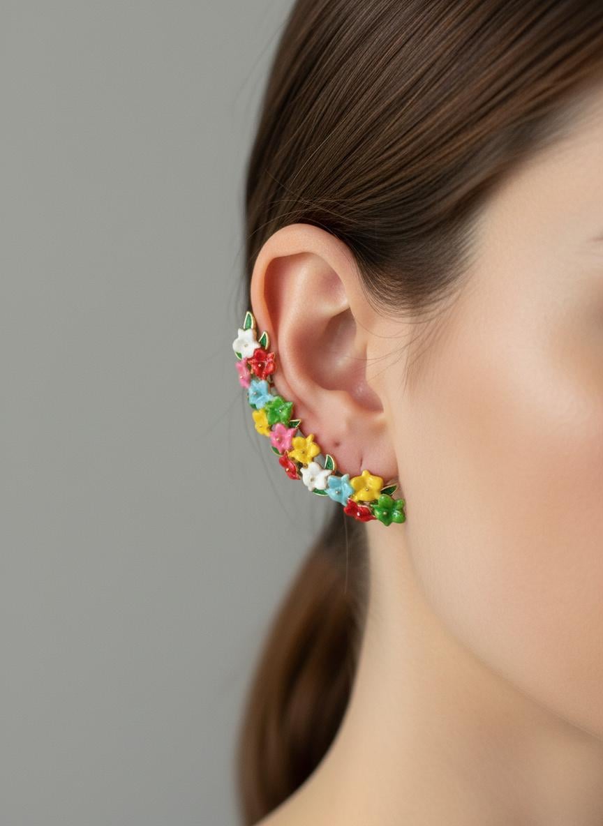 Orchid Medley Ear Cuff Stud: Cattleya Flower Earring Wrap- Orchid Fleur Collection