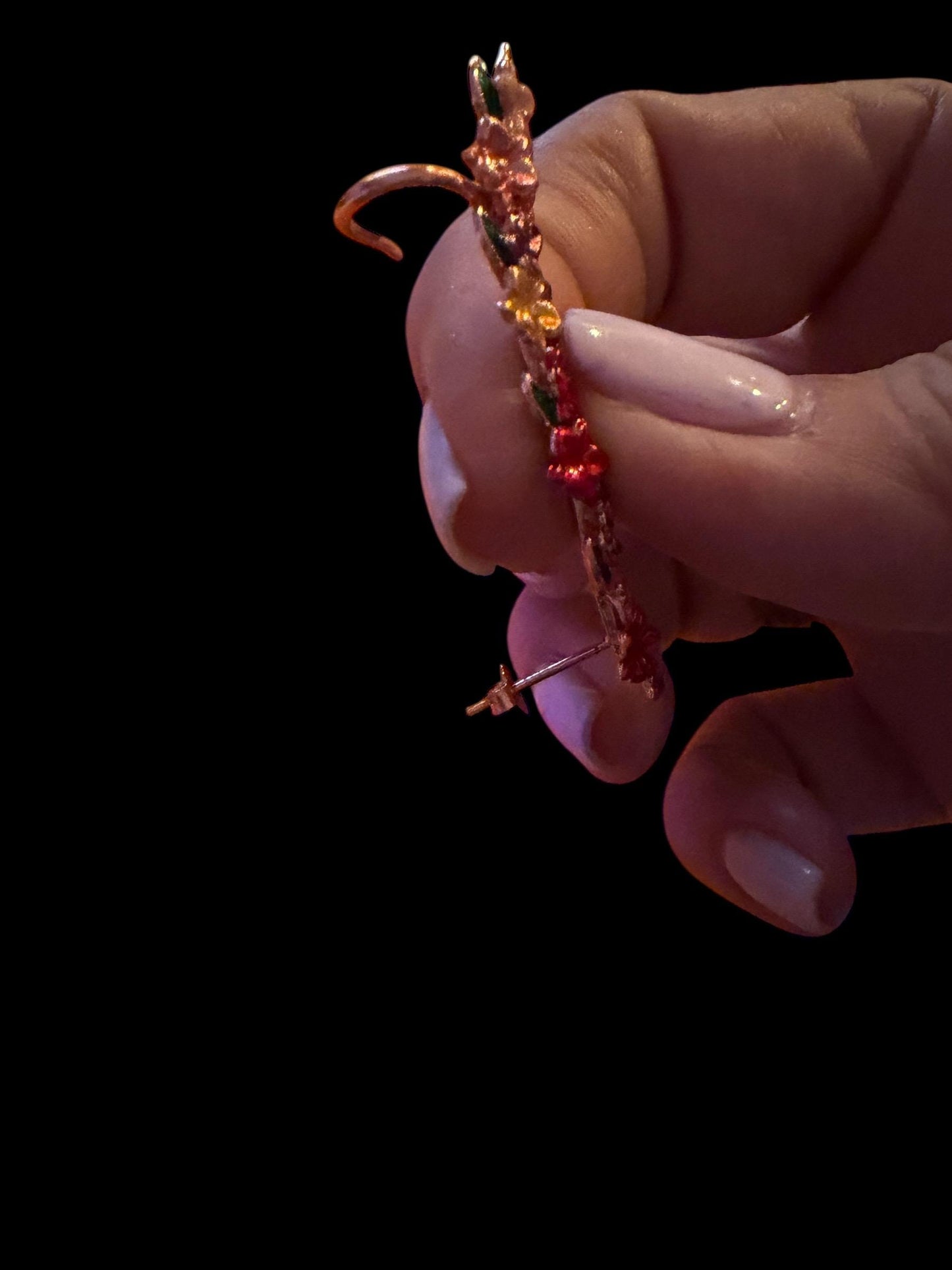 Floral Mosaic Orchid Ear Cuff Stud: Cattleya Flower Earring Wrap- Orchid Fleur Collection