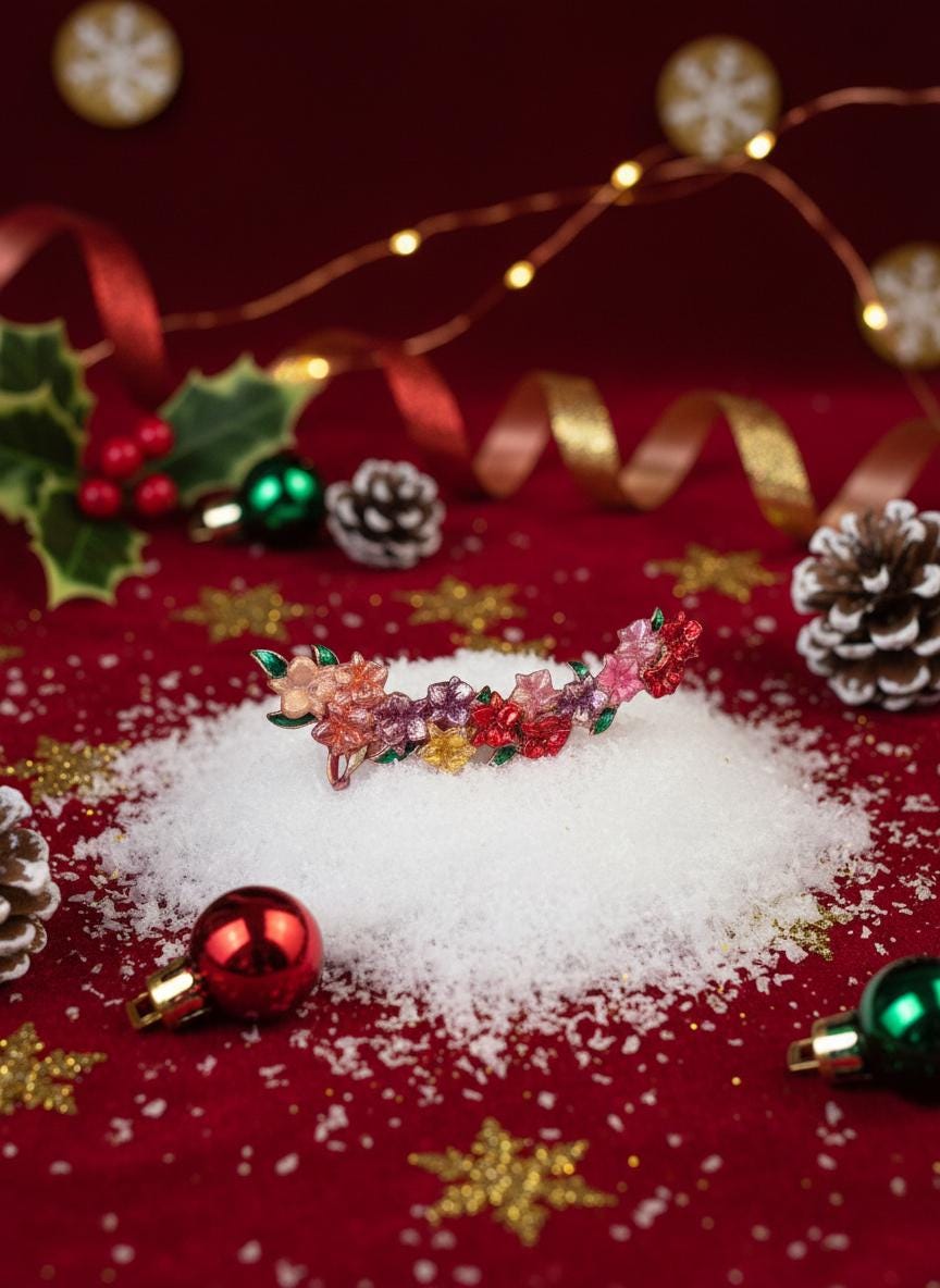 Floral Mosaic Orchid Ear Cuff Stud: Cattleya Flower Earring Wrap- Orchid Fleur Collection