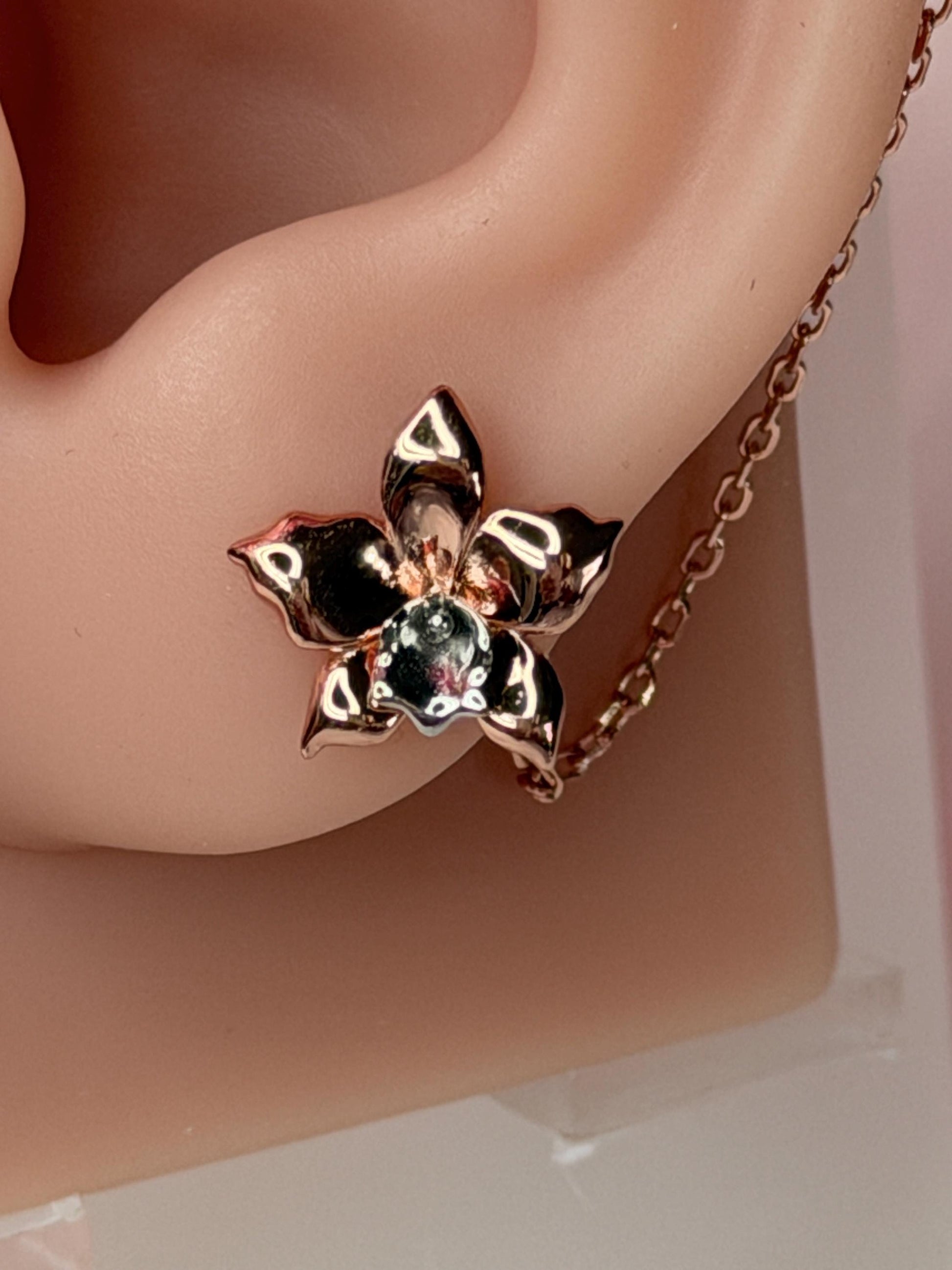 Aloha Aerial Cuff Collection • Orchid Chain Stud • Rhodium Tarnish-Free Orchid Jewelry
