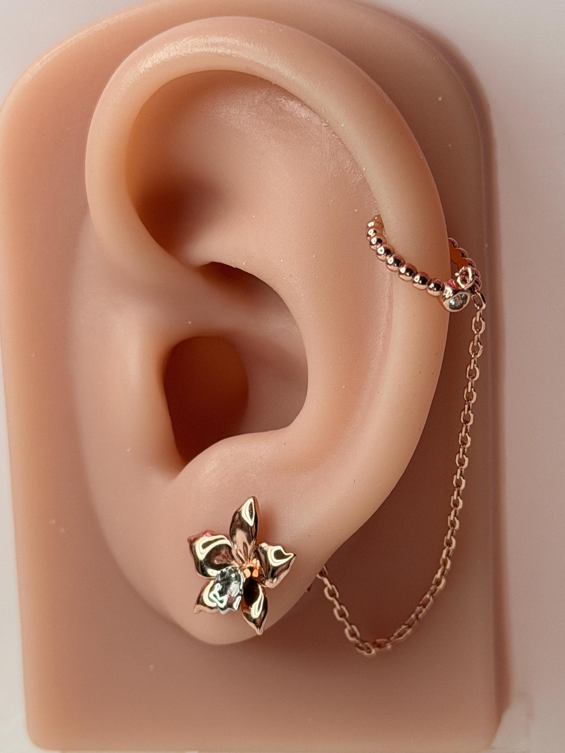 Aloha Aerial Cuff Collection • Orchid Chain Stud • Rhodium Tarnish-Free Orchid Jewelry