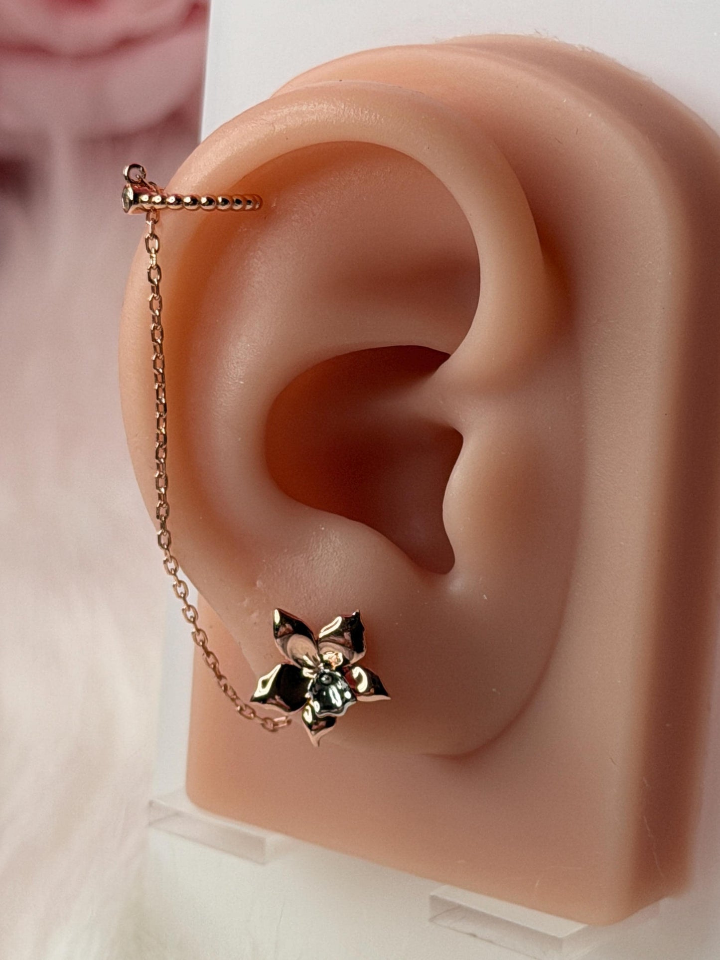 Aloha Aerial Cuff Collection • Orchid Chain Stud • Rhodium Tarnish-Free Orchid Jewelry