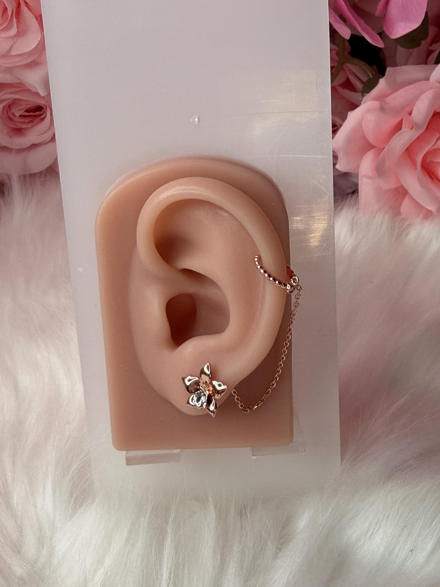 Aloha Aerial Cuff Collection • Orchid Chain Stud • Rhodium Tarnish-Free Orchid Jewelry