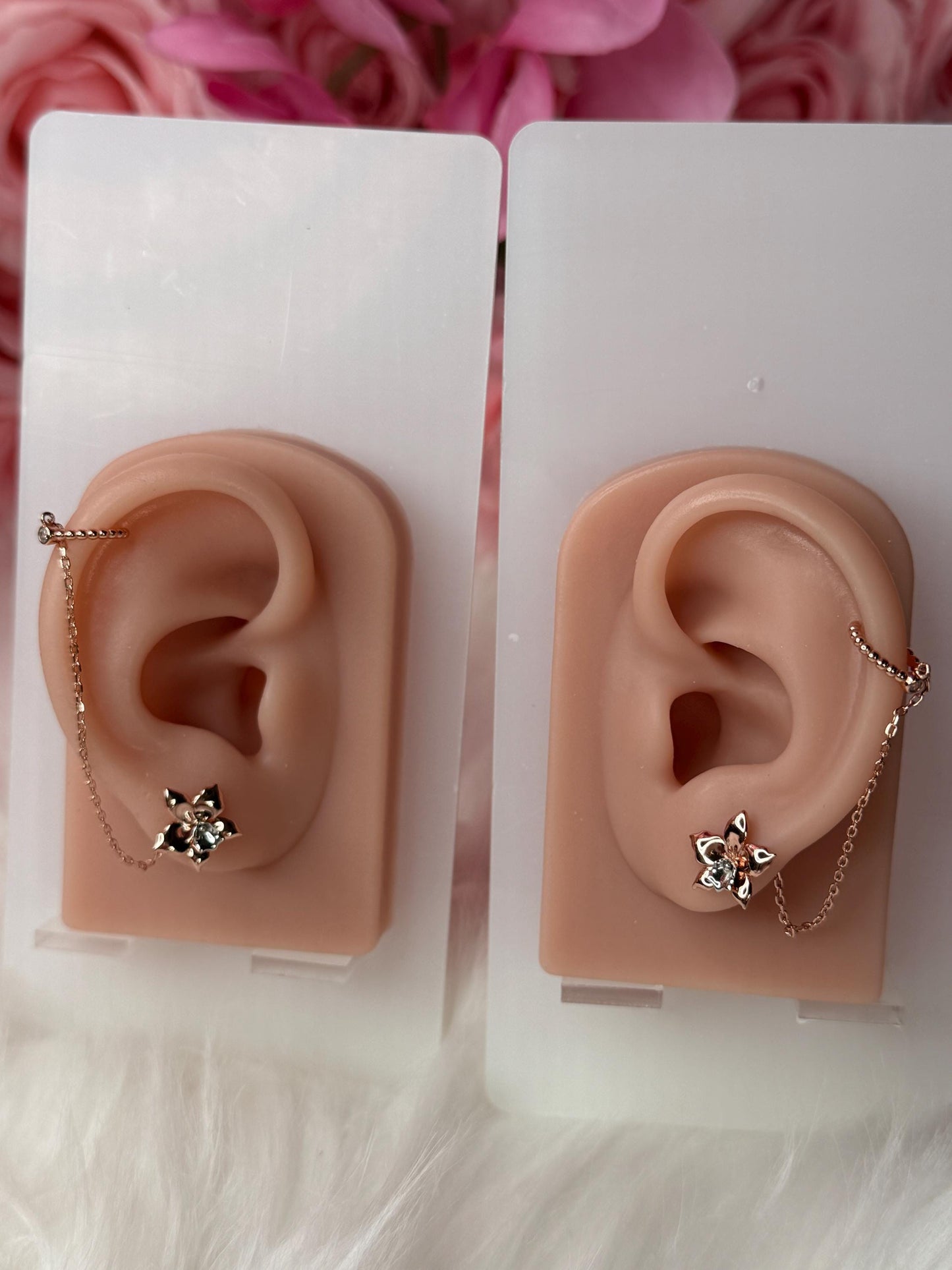 Aloha Aerial Cuff Collection • Orchid Chain Stud • Rhodium Tarnish-Free Orchid Jewelry