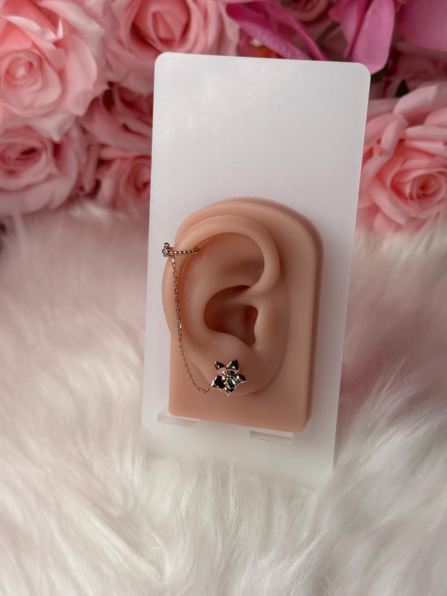 Aloha Aerial Cuff Collection • Orchid Chain Stud • Rhodium Tarnish-Free Orchid Jewelry