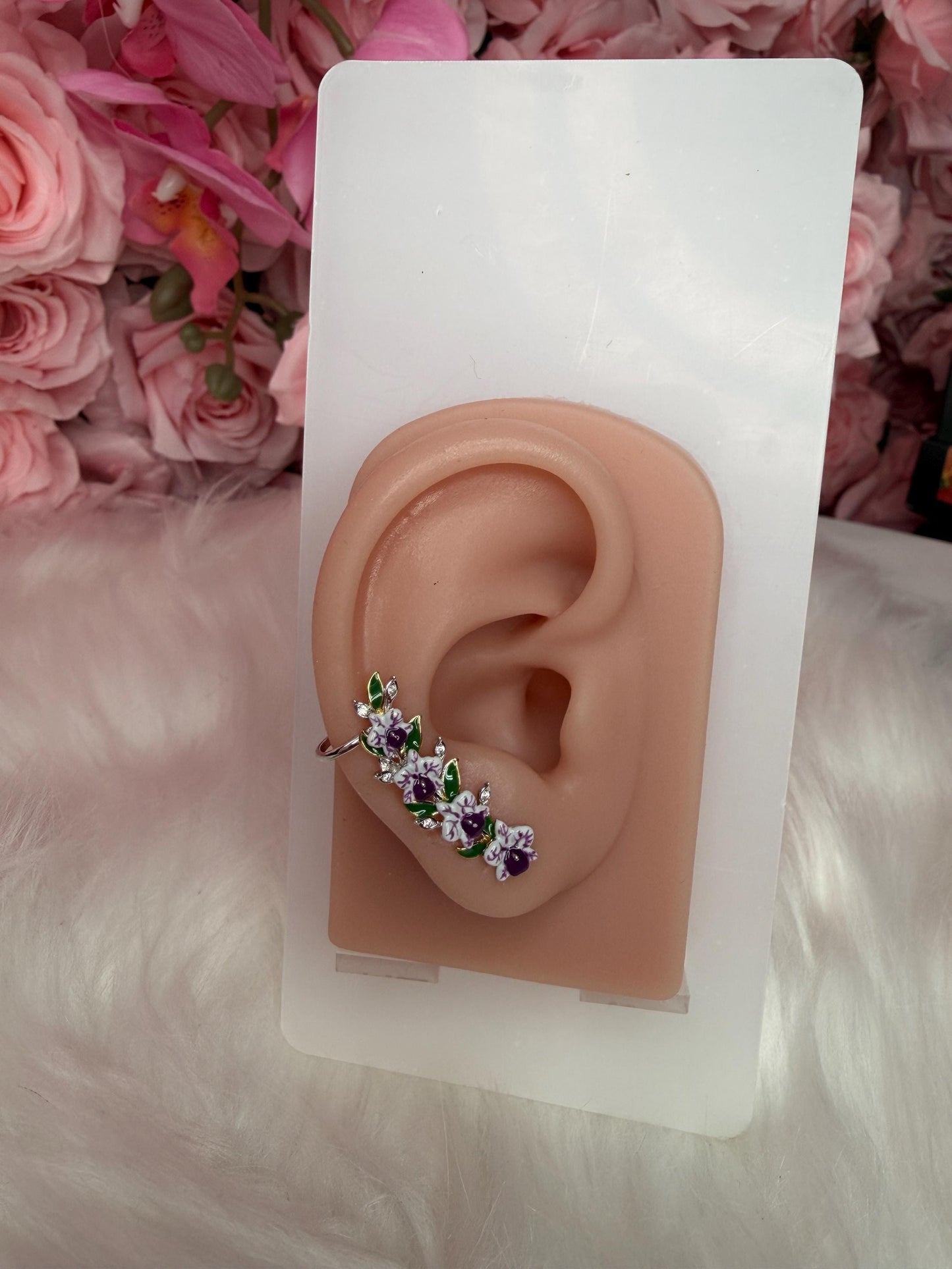 Lavendar Polka Orchid Ear Cuff Stud Climber : Cattleya Flower Earring Climber- Orchid Fleur Collection