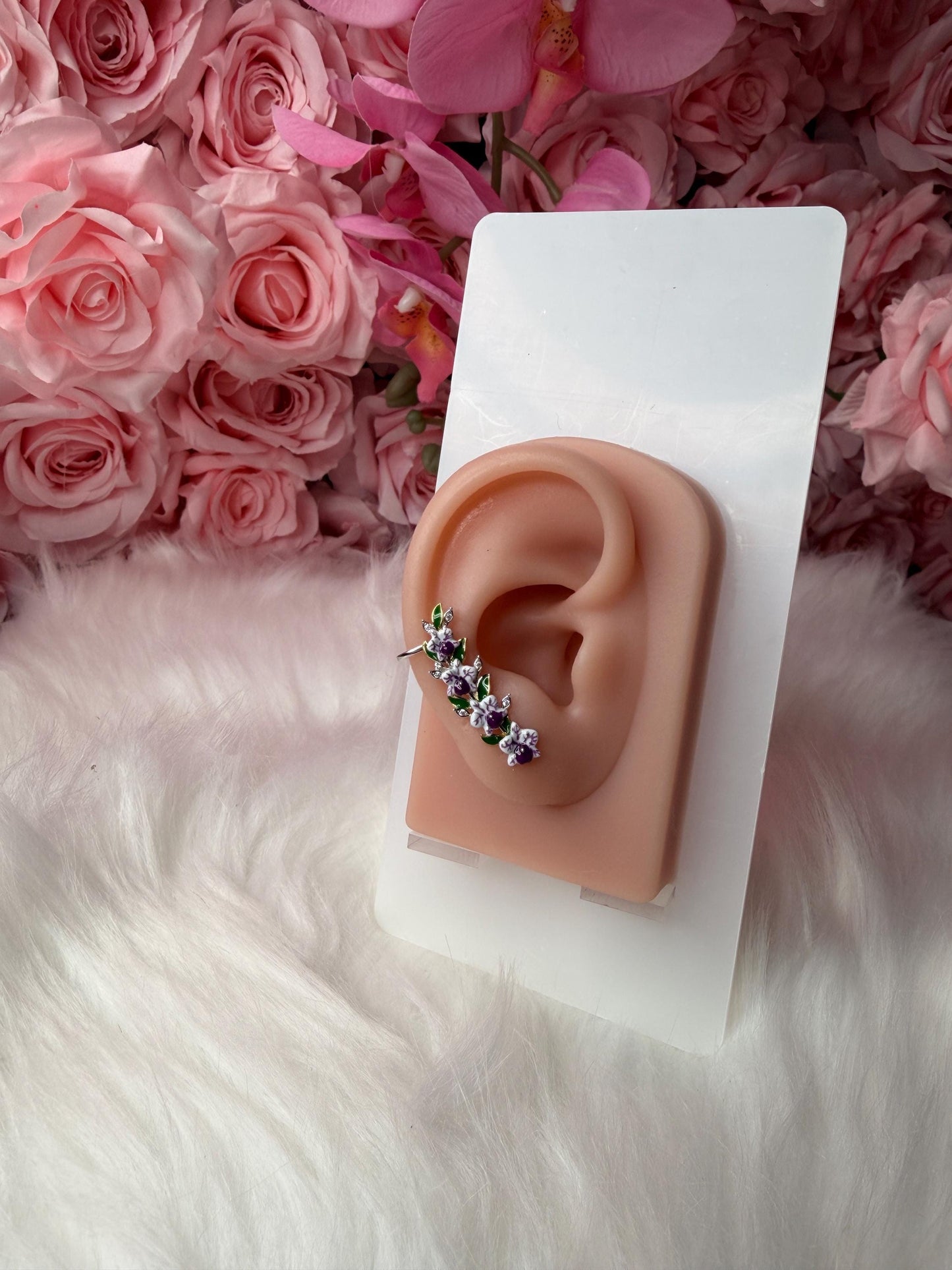 Lavendar Polka Orchid Ear Cuff Stud Climber : Cattleya Flower Earring Climber- Orchid Fleur Collection