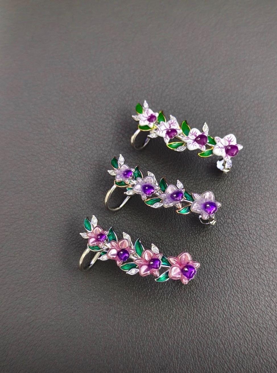 Pink and Purple Orchid Ear Cuff Stud Climber : Cattleya Flower Earring Climber- Orchid Fleur Collection