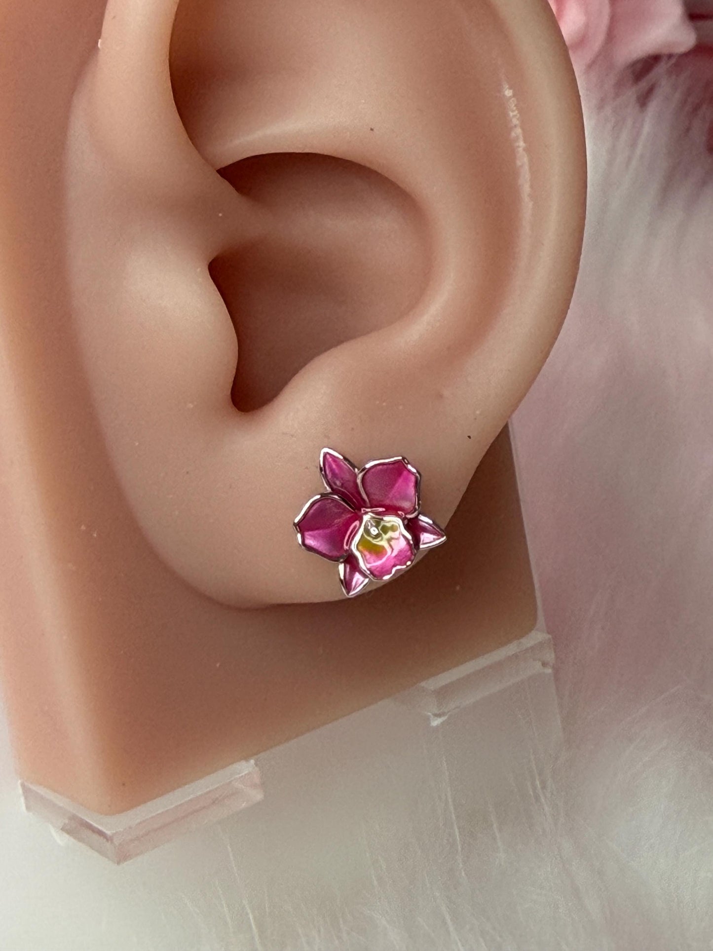 Pink Cattleya Flower Stud with Earring Jacket : Aloha Orchid Jewelry Collection