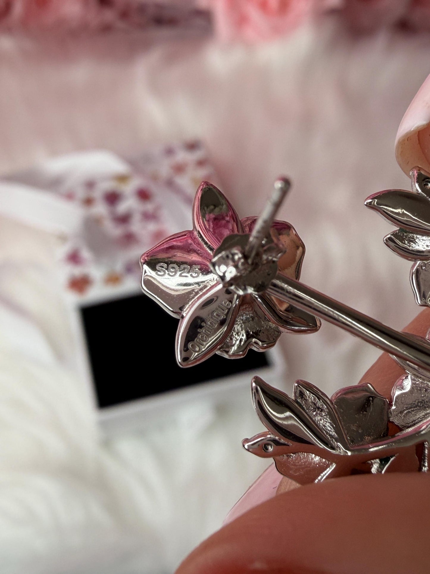 Pink Cattleya Flower Stud with Earring Jacket : Aloha Orchid Jewelry Collection