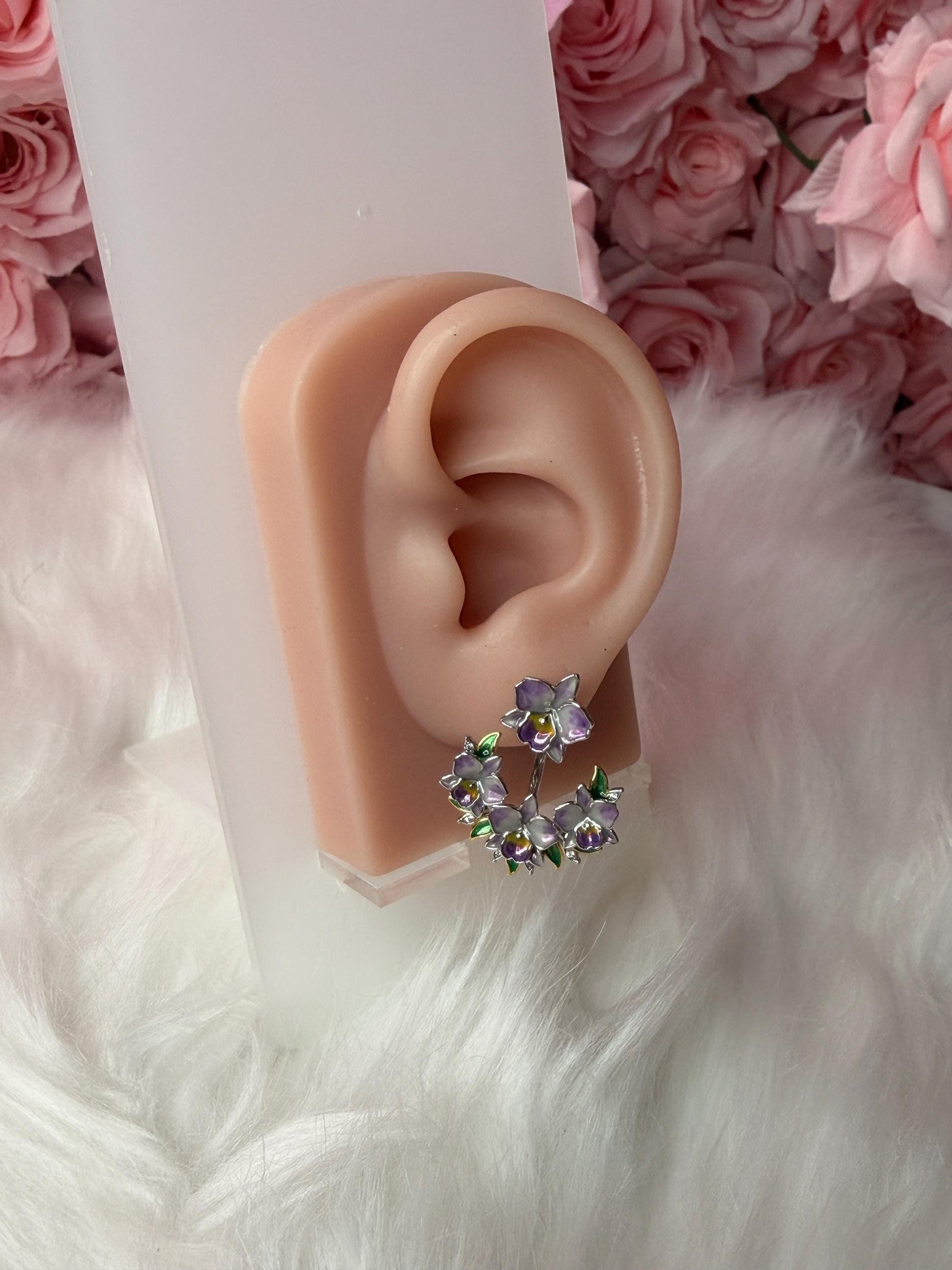 Lavender Cattleya Flower Stud with Earring Jacket : Aloha Orchid Jewelry Collection