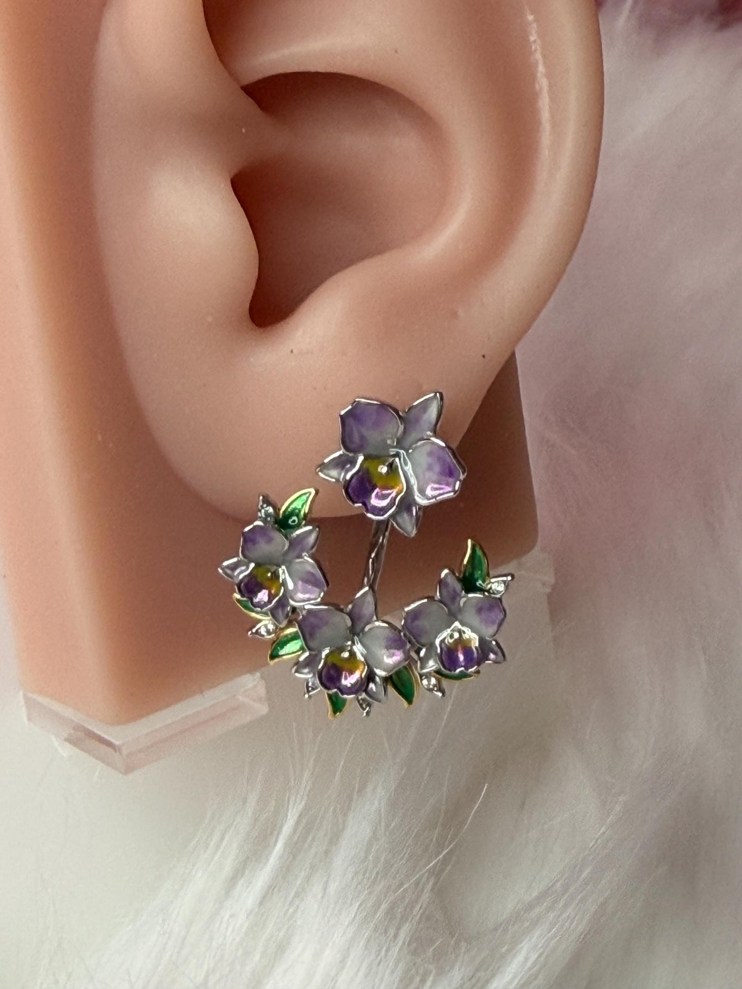 Lavender Cattleya Flower Stud with Earring Jacket : Aloha Orchid Jewelry Collection