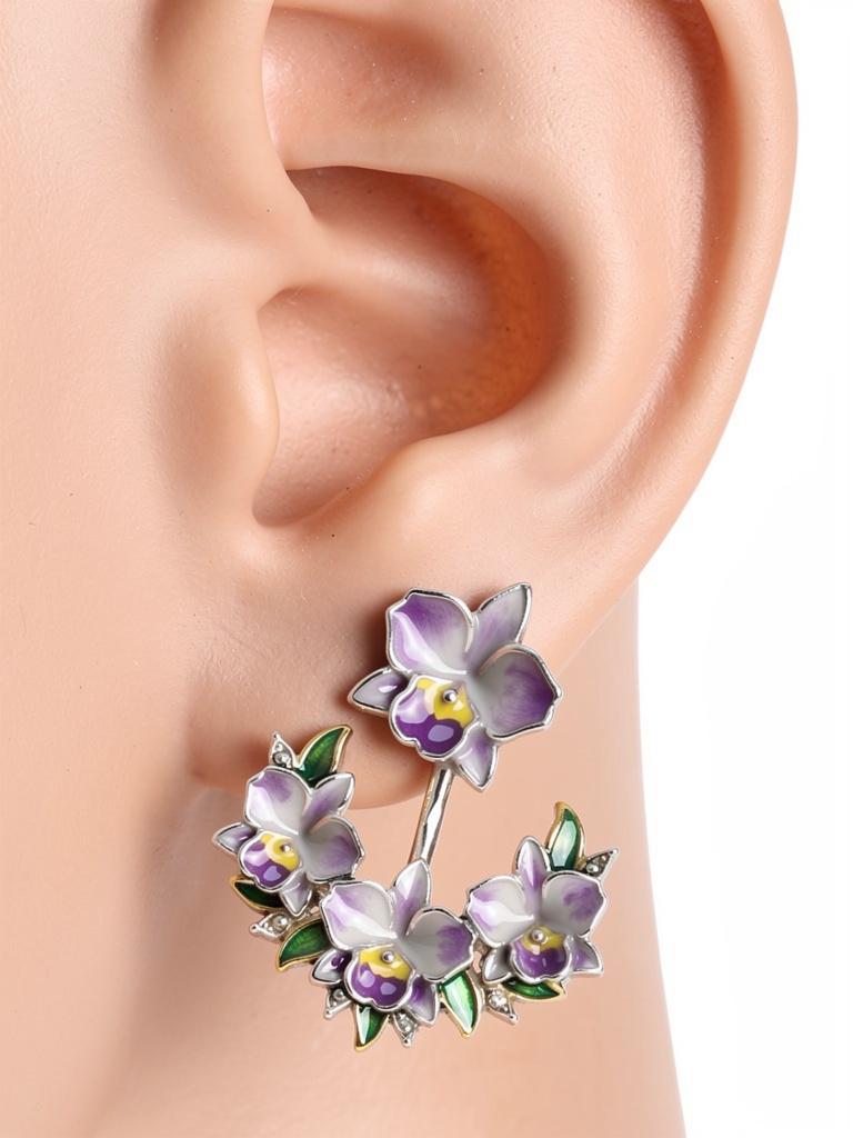 Lavender Cattleya Flower Stud with Earring Jacket : Aloha Orchid Jewelry Collection