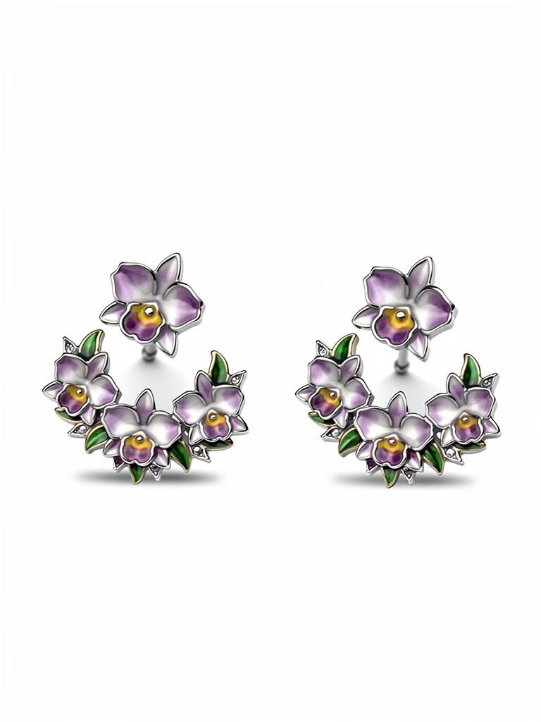 Lavender Cattleya Flower Stud with Earring Jacket : Aloha Orchid Jewelry Collection