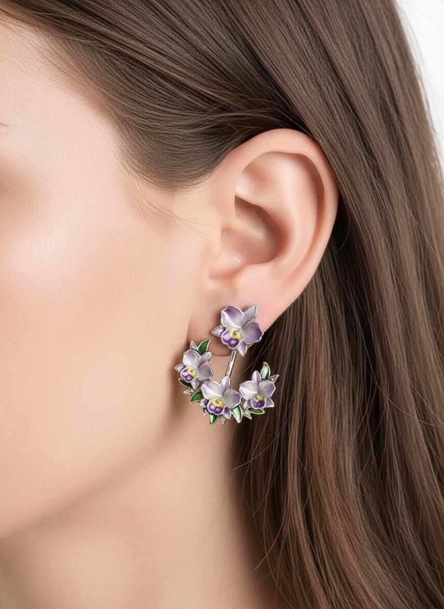 Lavender Cattleya Flower Stud with Earring Jacket : Aloha Orchid Jewelry Collection