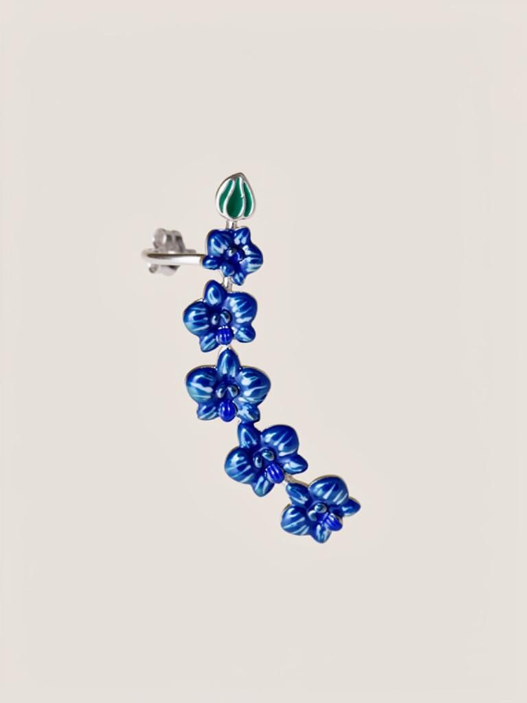 Blue Orchid Ear Cuff Stud: Phalaenopsis Flower Earring Climber- Orchid Fleur Collection