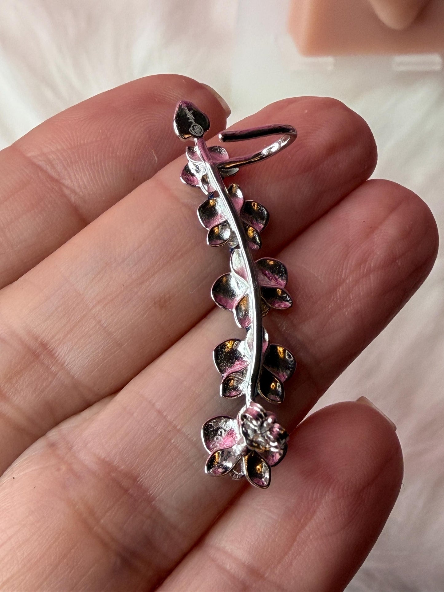 Red Orchid Ear Cuff Stud: Phalaenopsis Flower Earring Climber- Orchid Fleur Collection