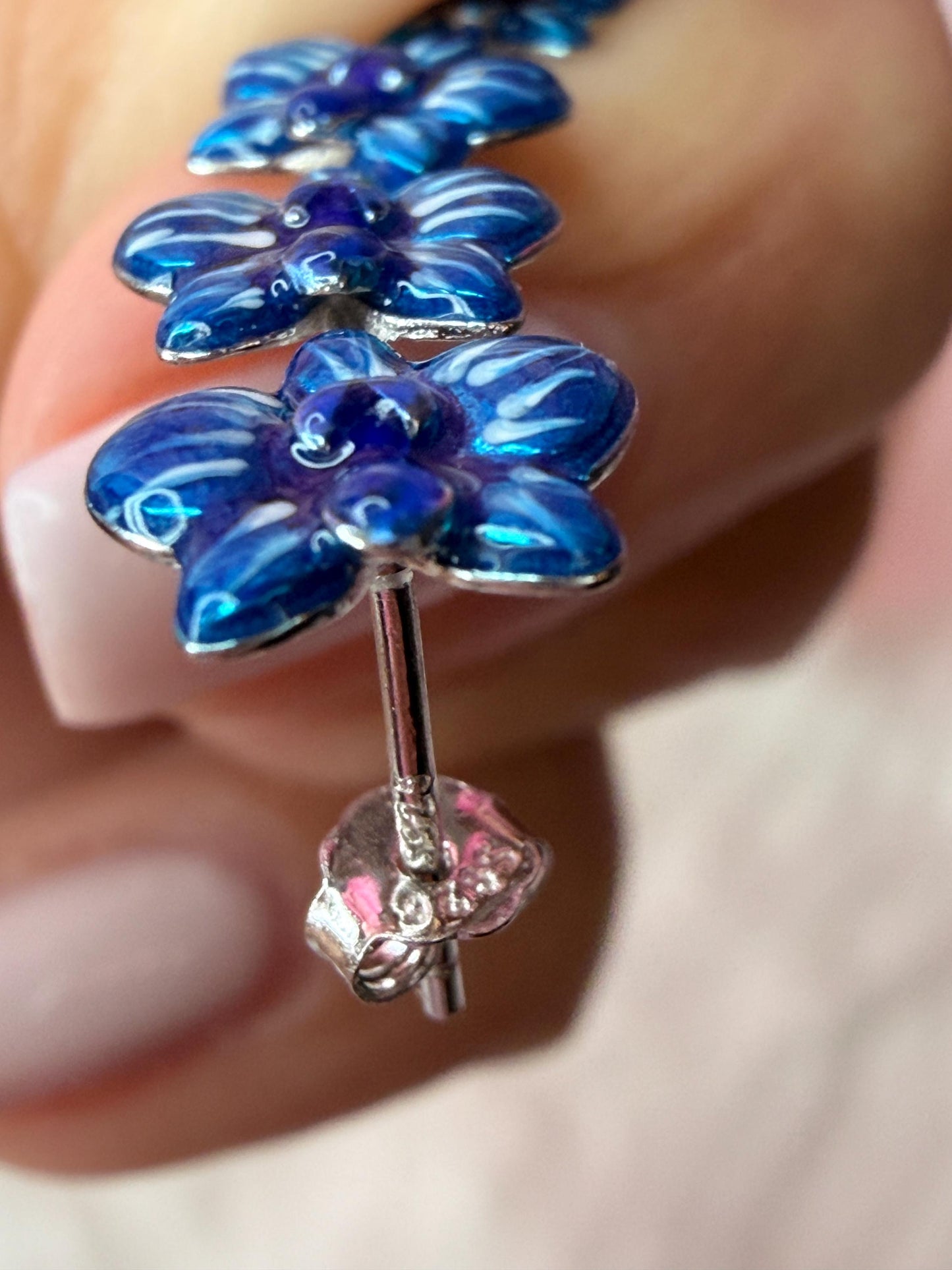 Blue Orchid Ear Cuff Stud: Phalaenopsis Flower Earring Climber- Orchid Fleur Collection