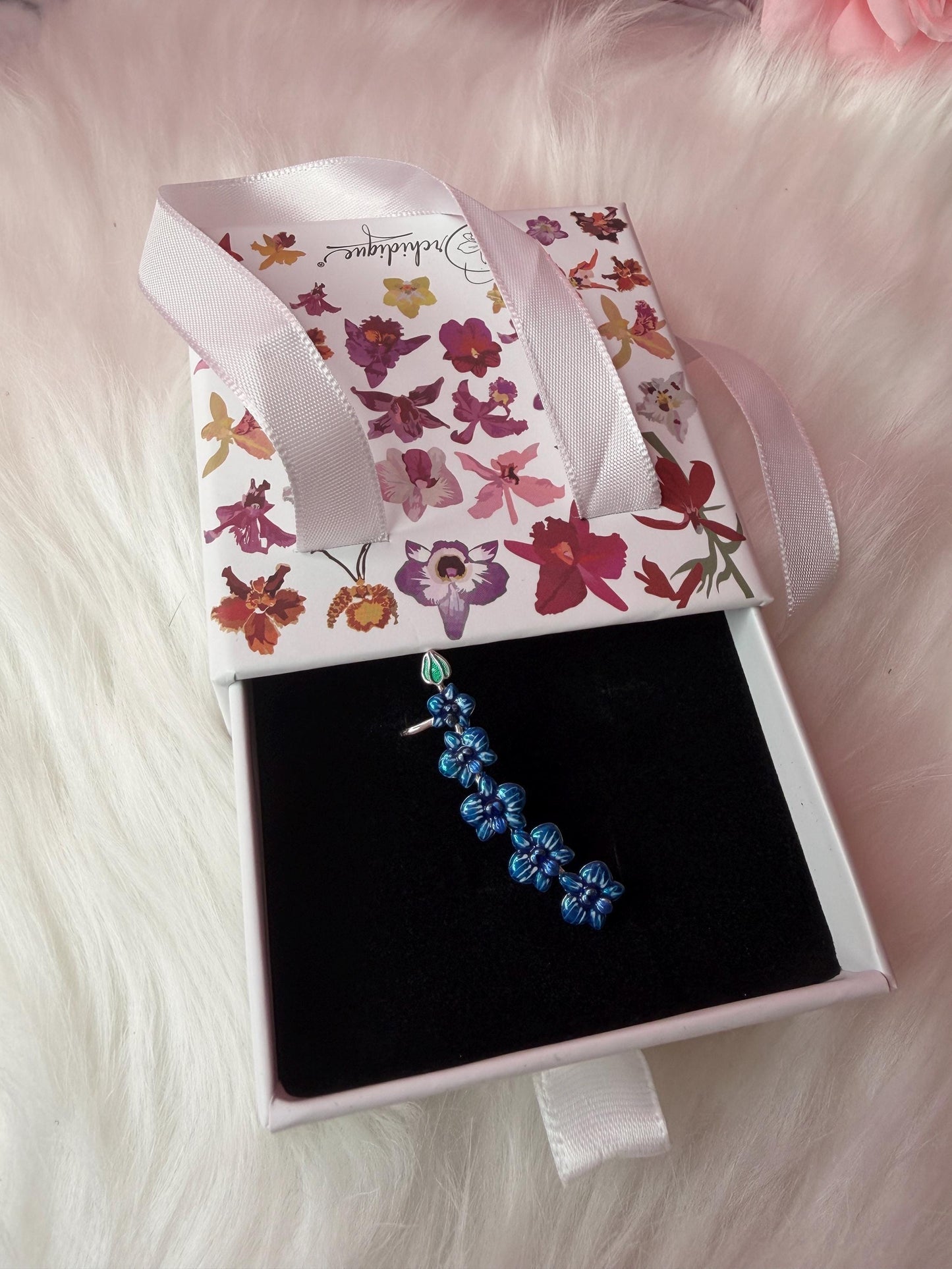Blue Orchid Ear Cuff Stud: Phalaenopsis Flower Earring Climber- Orchid Fleur Collection