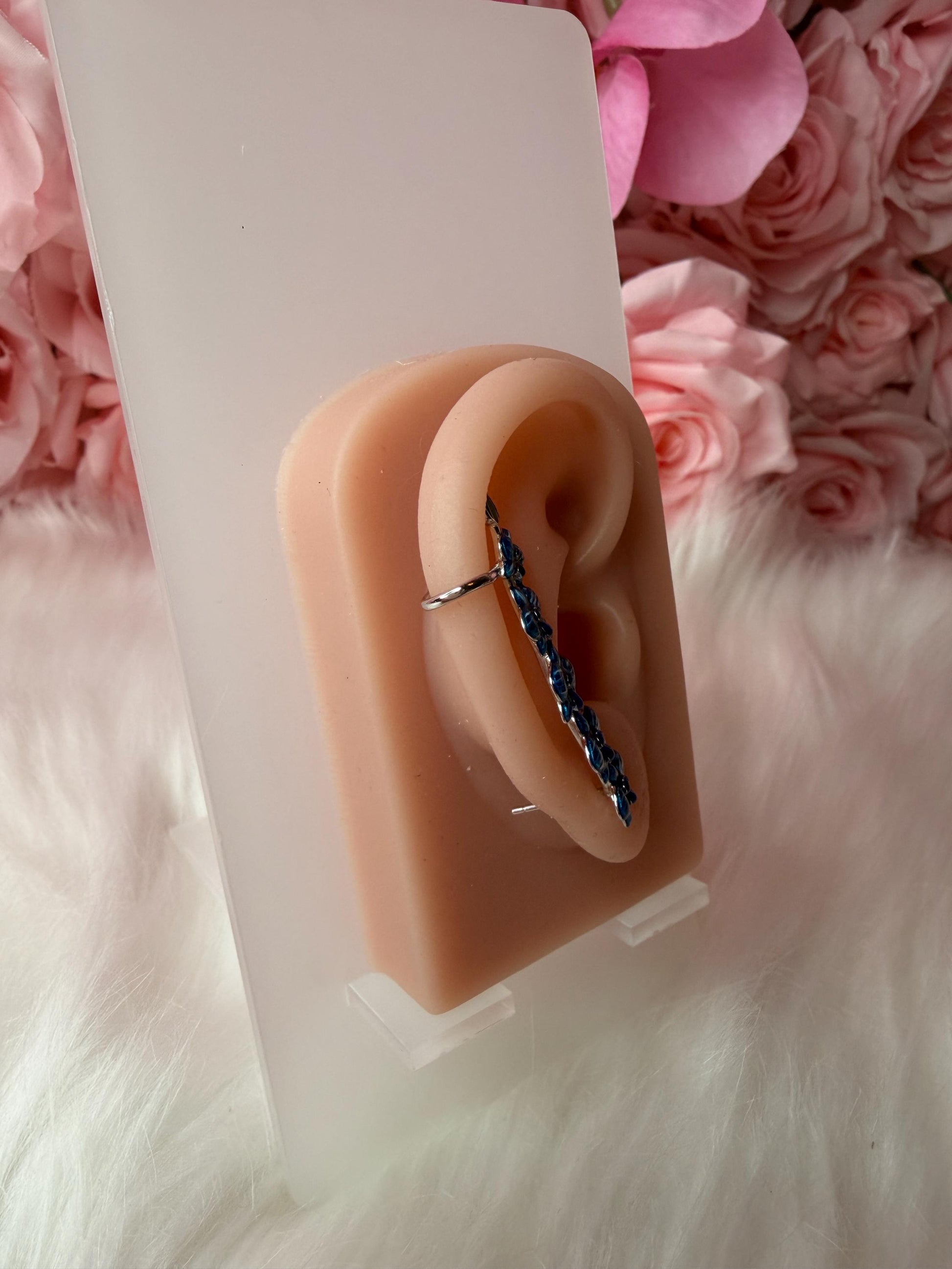 Blue Orchid Ear Cuff Stud: Phalaenopsis Flower Earring Climber- Orchid Fleur Collection