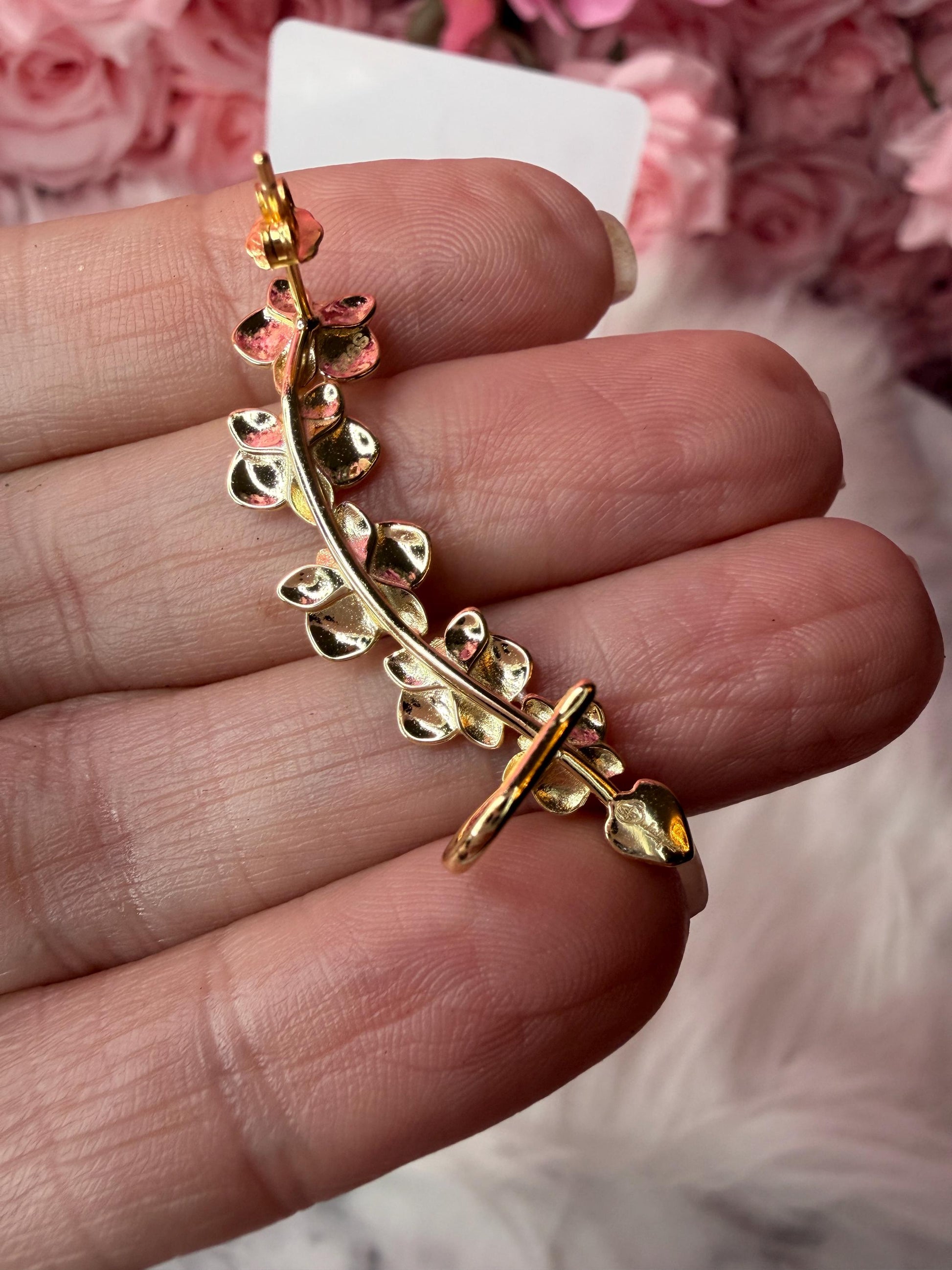 Red Orchid Ear Cuff Stud: Phalaenopsis Flower Earring Climber- Orchid Fleur Collection