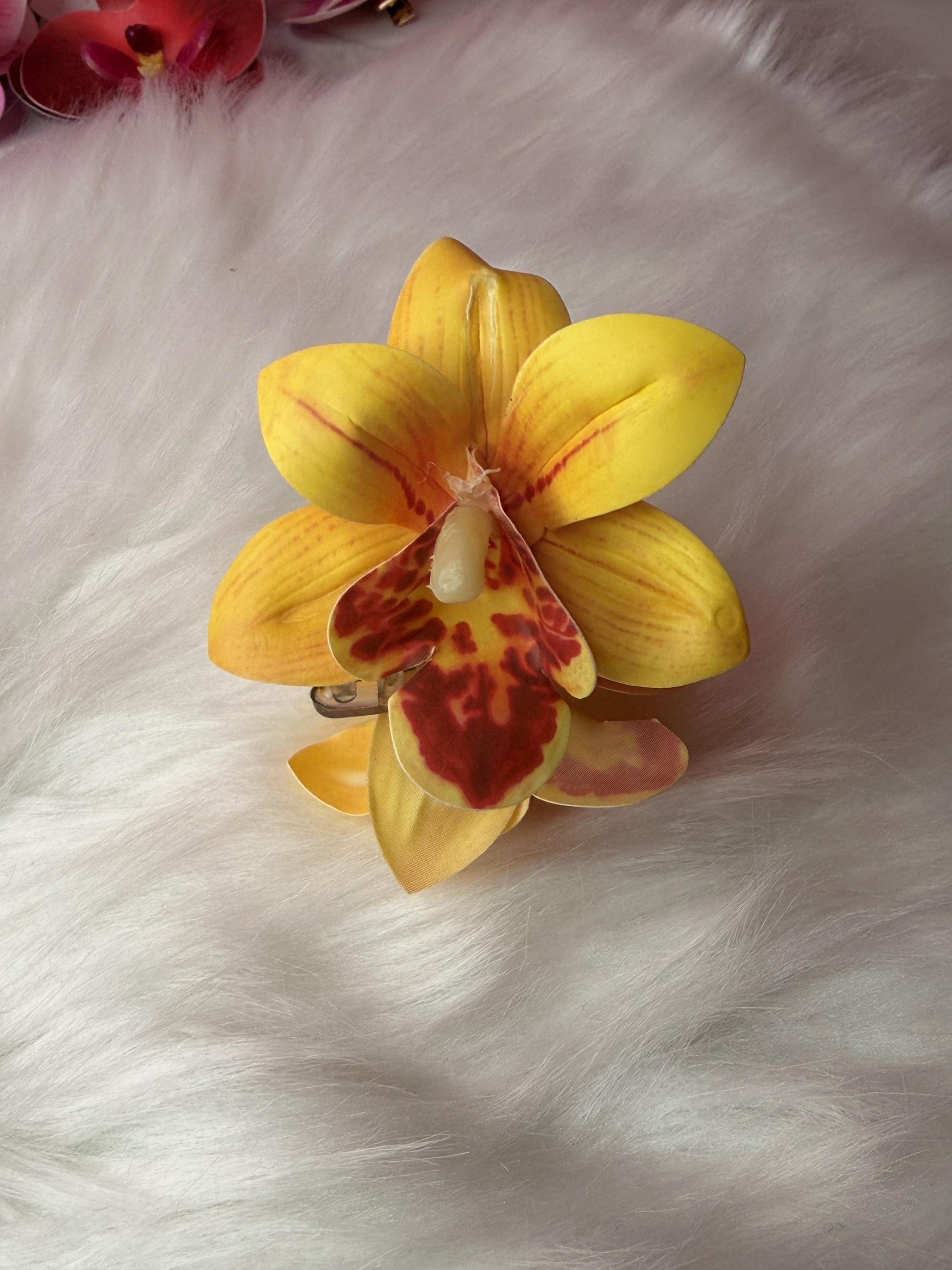 Yellow Orchid Hair Claw Clip • Handmade Realistic Floral Accessory