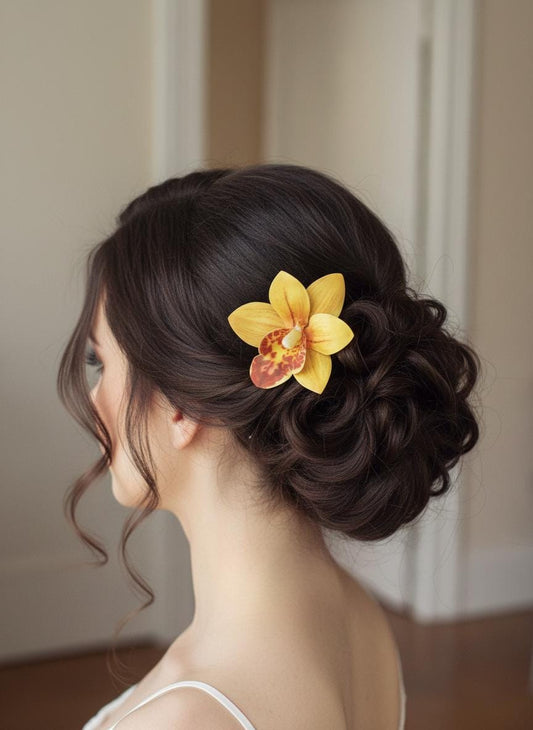 Yellow Orchid Hair Claw Clip • Handmade Realistic Floral Accessory