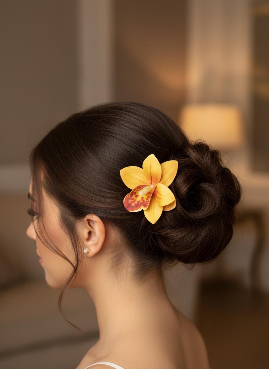 Yellow Orchid Hair Claw Clip • Handmade Realistic Floral Accessory