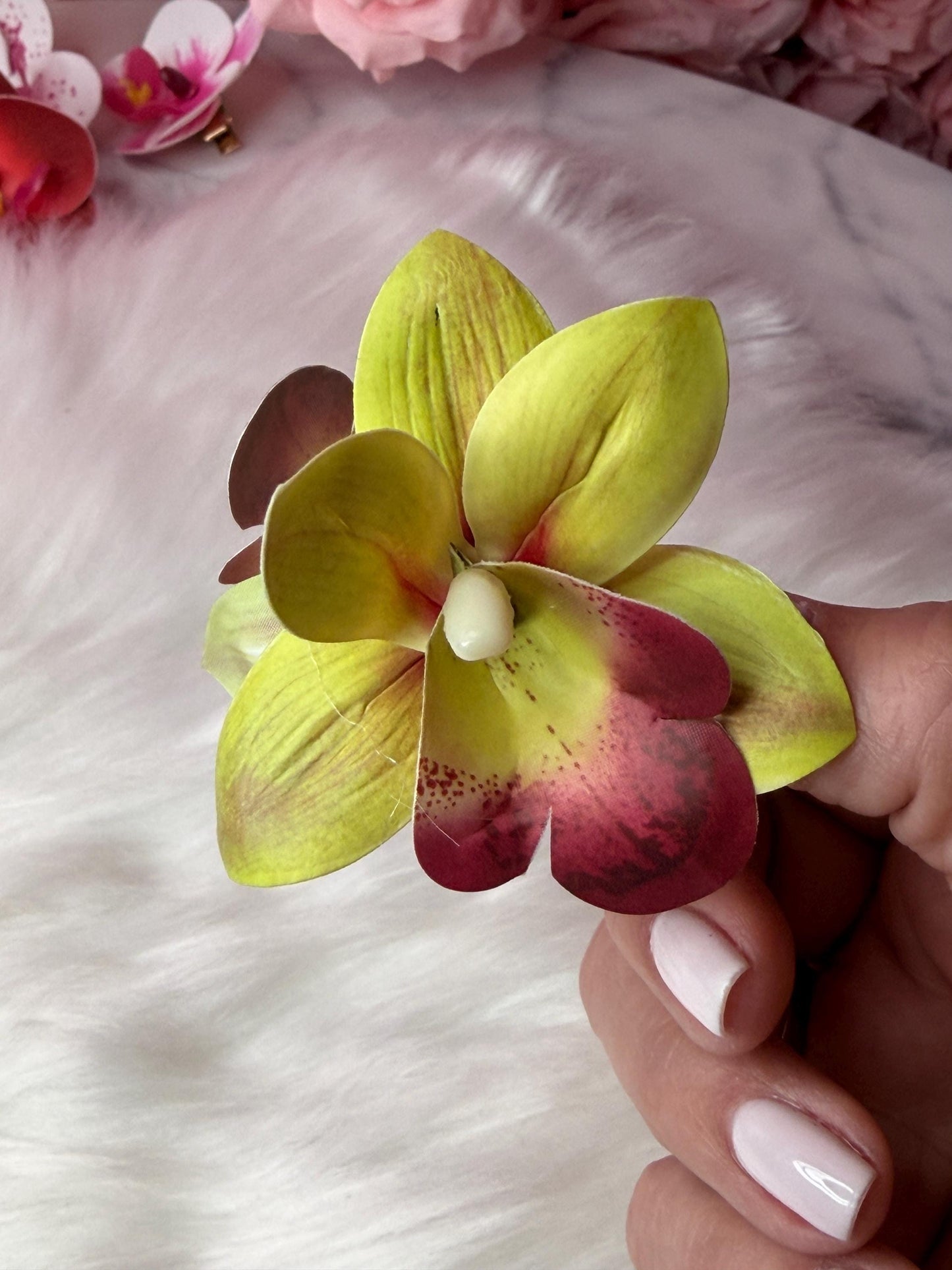 Lime Orchid Hair Claw Clip • Handmade Realistic Floral Accessory