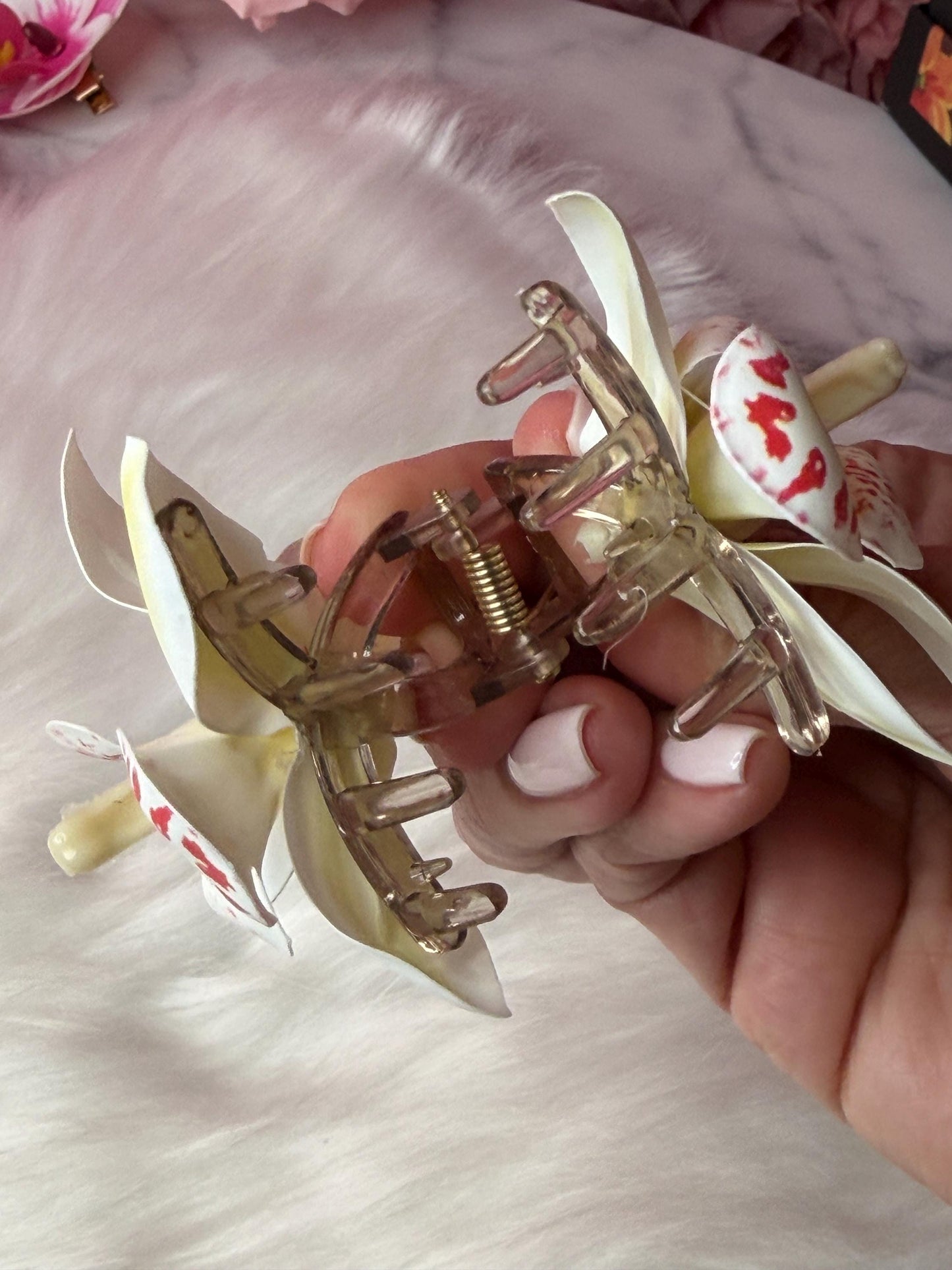 White Orchid Hair Claw Clip • Handmade Realistic Floral Accessory