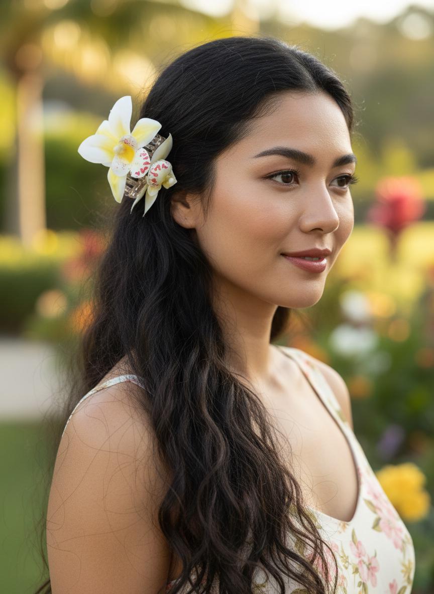 White Orchid Hair Claw Clip • Handmade Realistic Floral Accessory