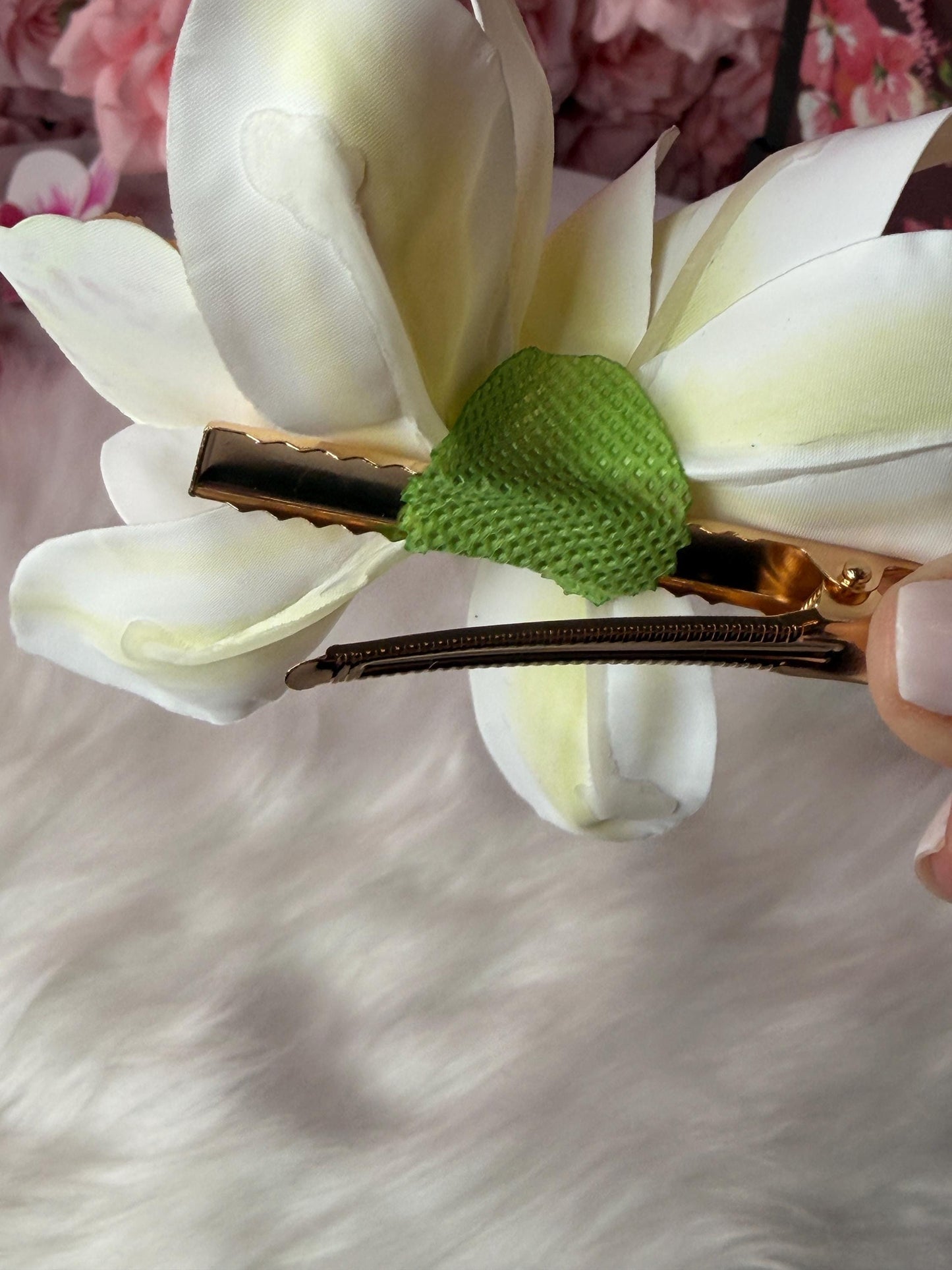 Cymbidium Orchid Flower Hair Clip • Handmade Orchid Hair Clip • Hair Flowers • Hawaiian DoubleWhite Orchid Flower Barrette