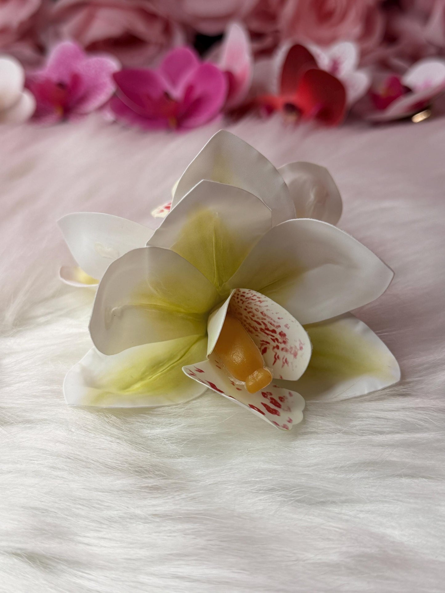 Cymbidium Orchid Flower Hair Clip • Handmade Orchid Hair Clip • Hair Flowers • Hawaiian DoubleWhite Orchid Flower Barrette