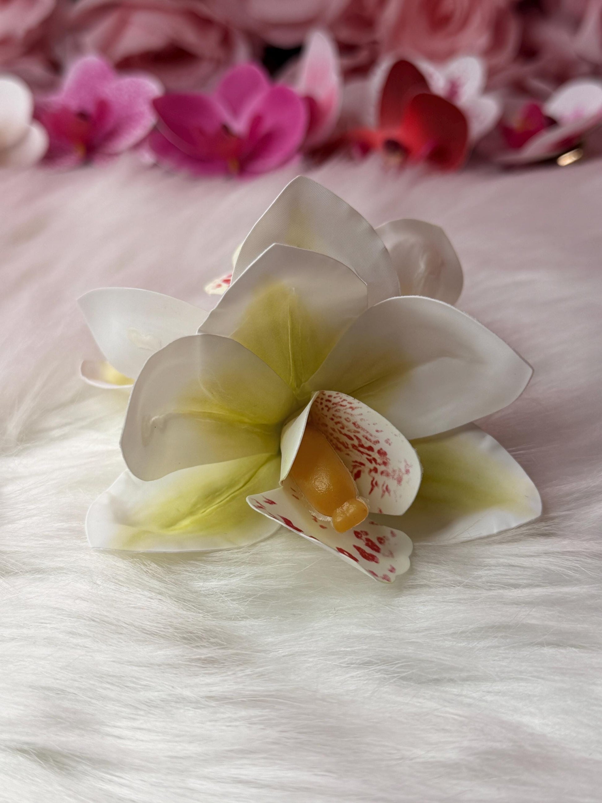 Cymbidium Orchid Flower Hair Clip • Handmade Orchid Hair Clip • Hair Flowers • Hawaiian DoubleWhite Orchid Flower Barrette