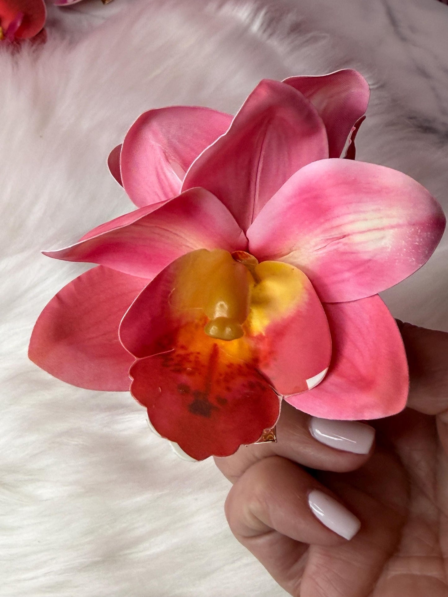 Cymbidium Orchid Flower Hair Clip • Handmade Orchid Hair Clip • Hair Flowers • Hawaiian Double Fushcia Pink Orchid Flower Barrette