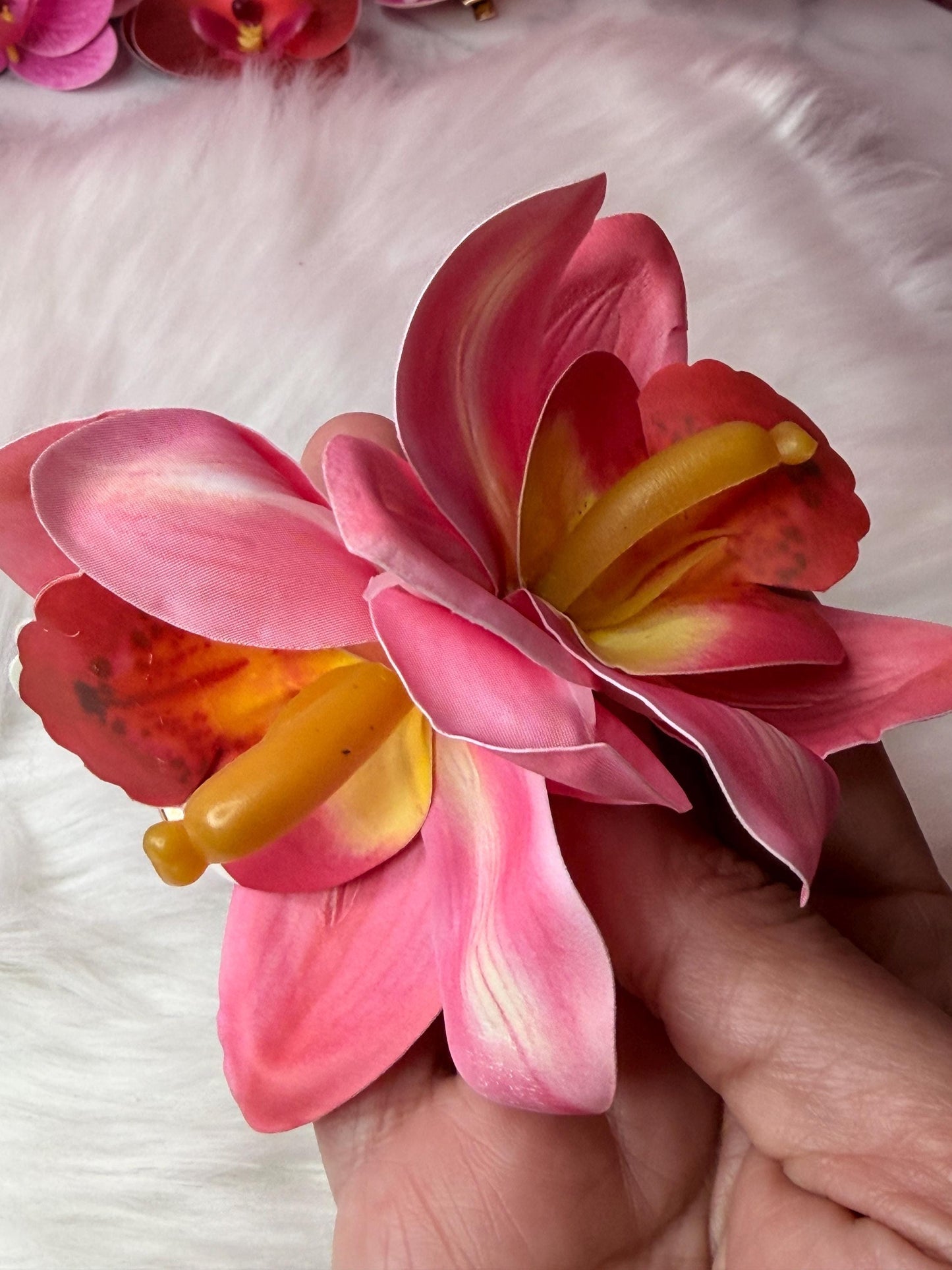 Cymbidium Orchid Flower Hair Clip • Handmade Orchid Hair Clip • Hair Flowers • Hawaiian Double Fushcia Pink Orchid Flower Barrette
