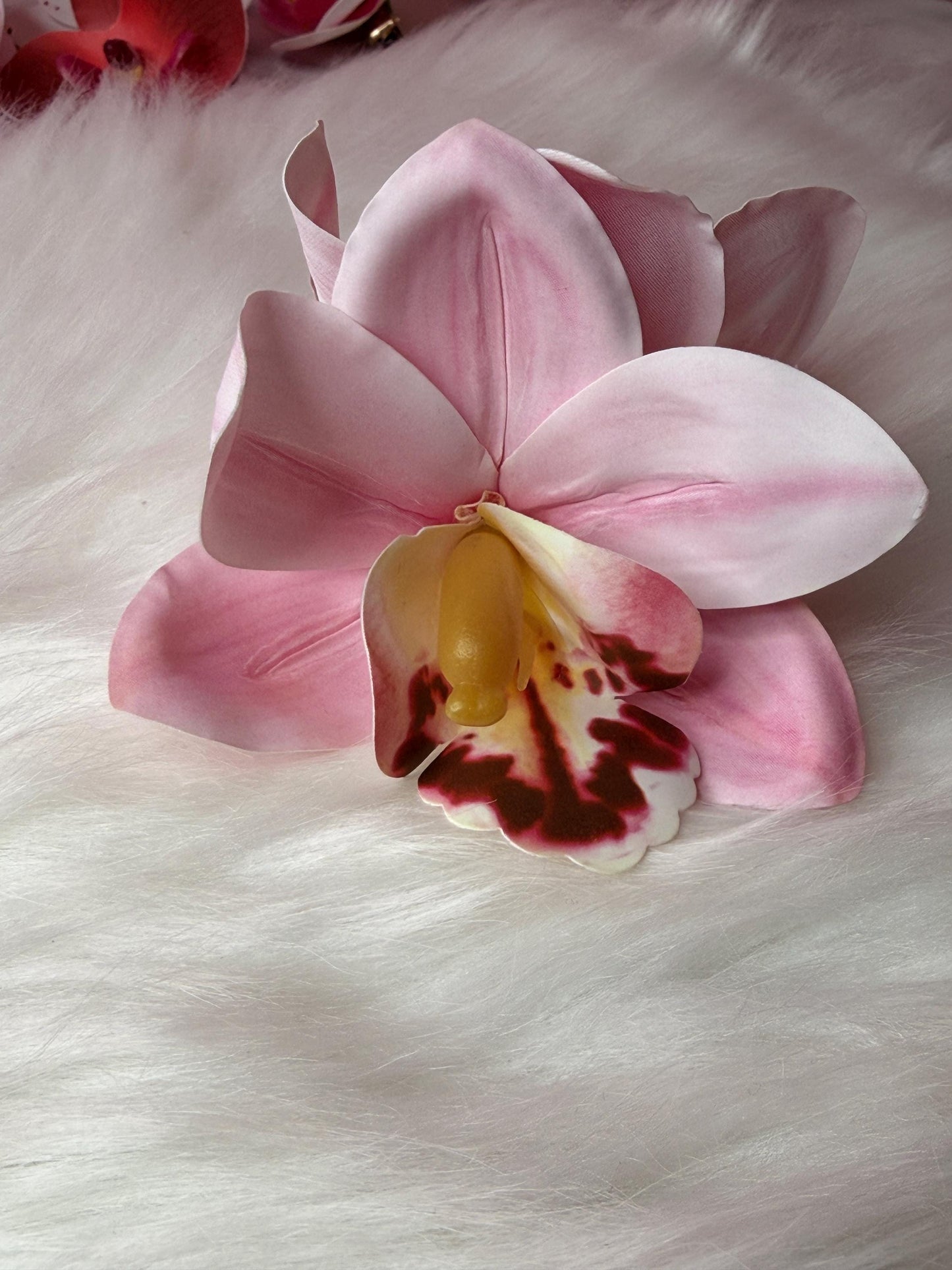 Cymbidium Orchid Flower Hair Clip • Handmade Orchid Hair Clip • Hair Flowers • Hawaiian Double Light Pink Orchid Flower Barrette