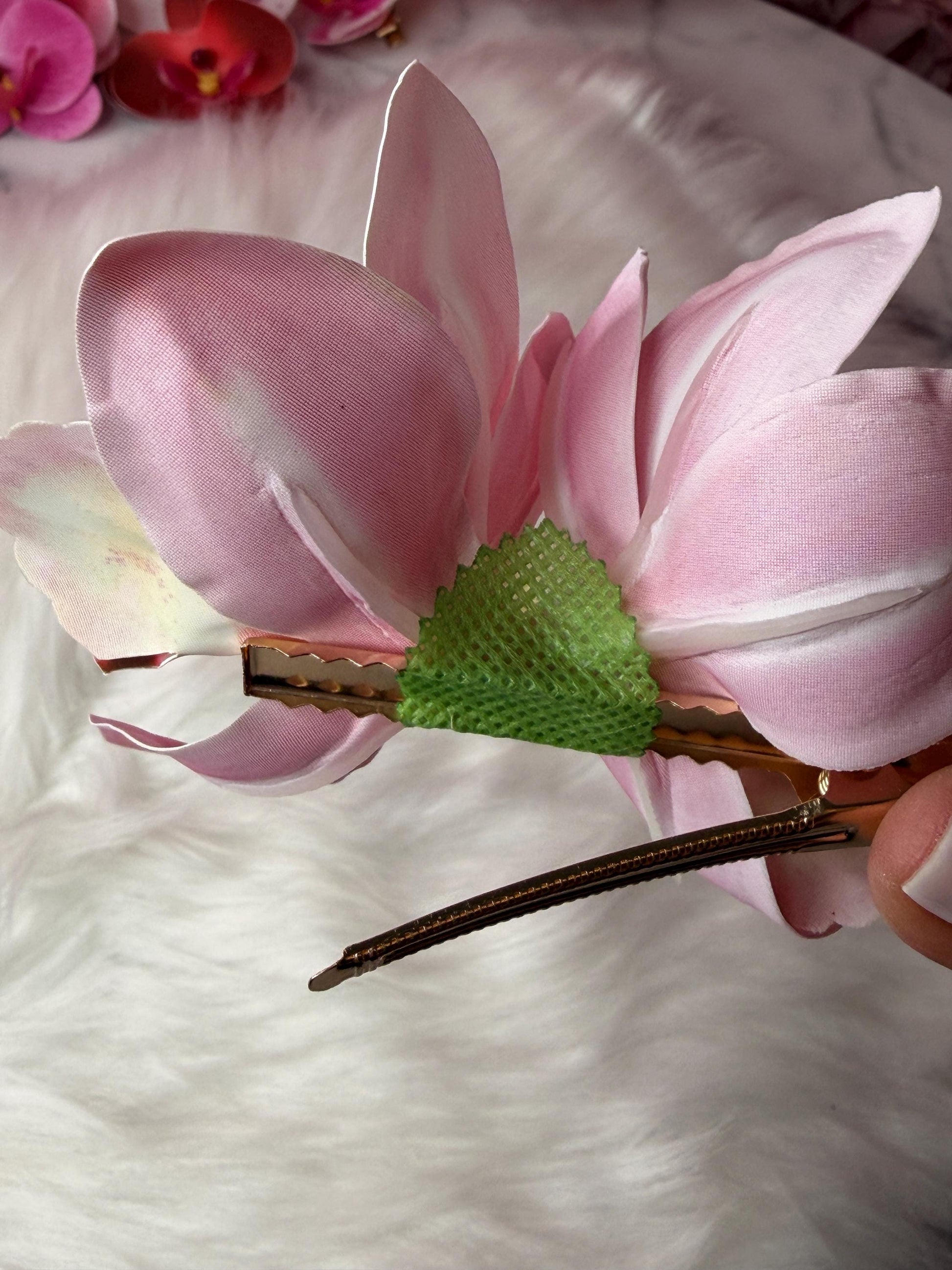 Cymbidium Orchid Flower Hair Clip • Handmade Orchid Hair Clip • Hair Flowers • Hawaiian Double Light Pink Orchid Flower Barrette