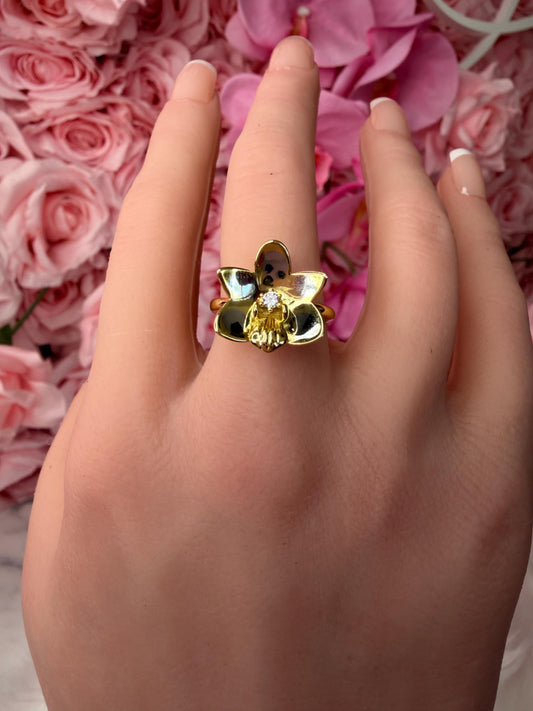 Novelty Phalaenopsis Statement Ring | Mixed Metal Orchid Jewelry