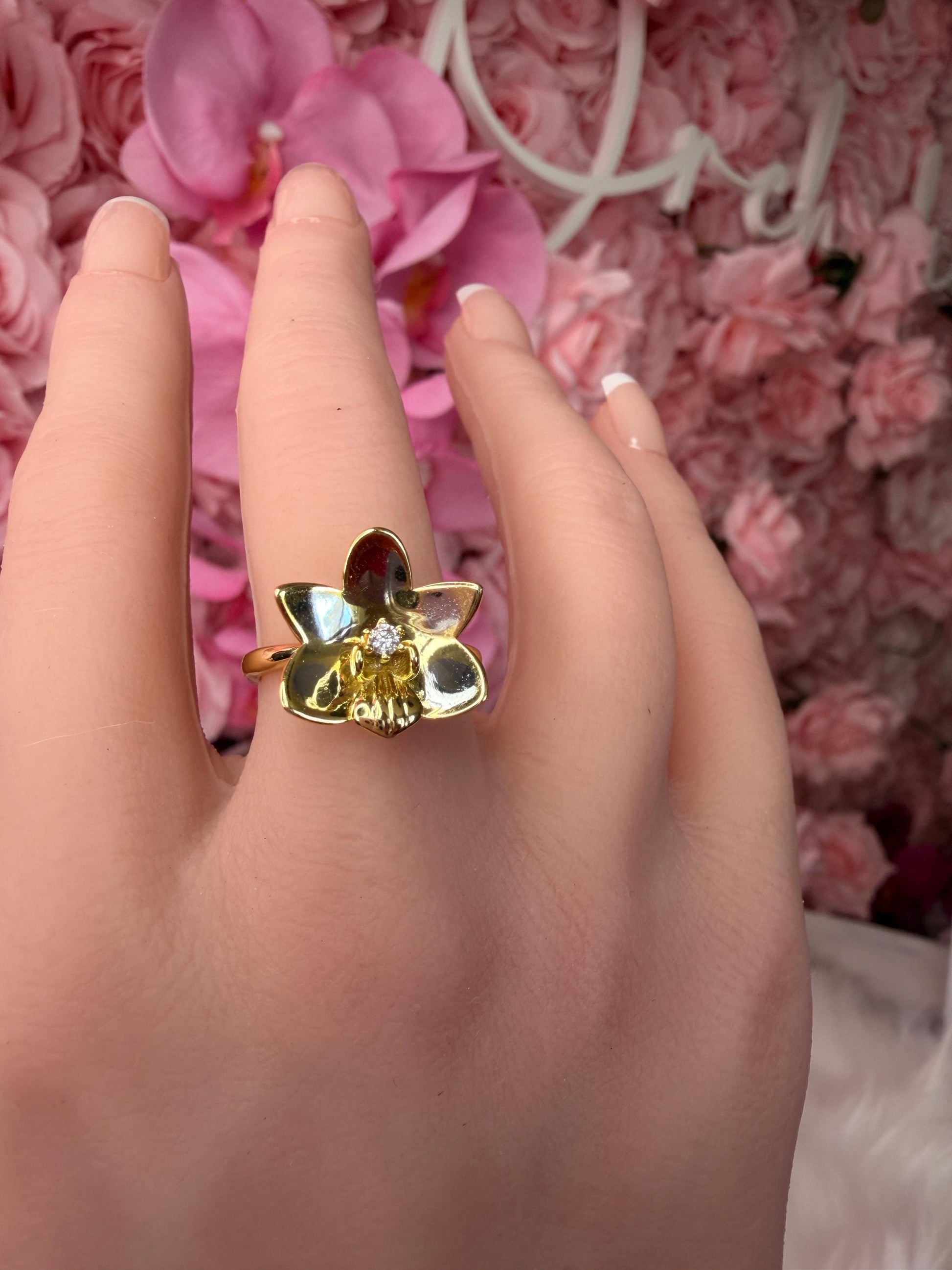 Novelty Phalaenopsis Statement Ring | Mixed Metal Orchid Jewelry