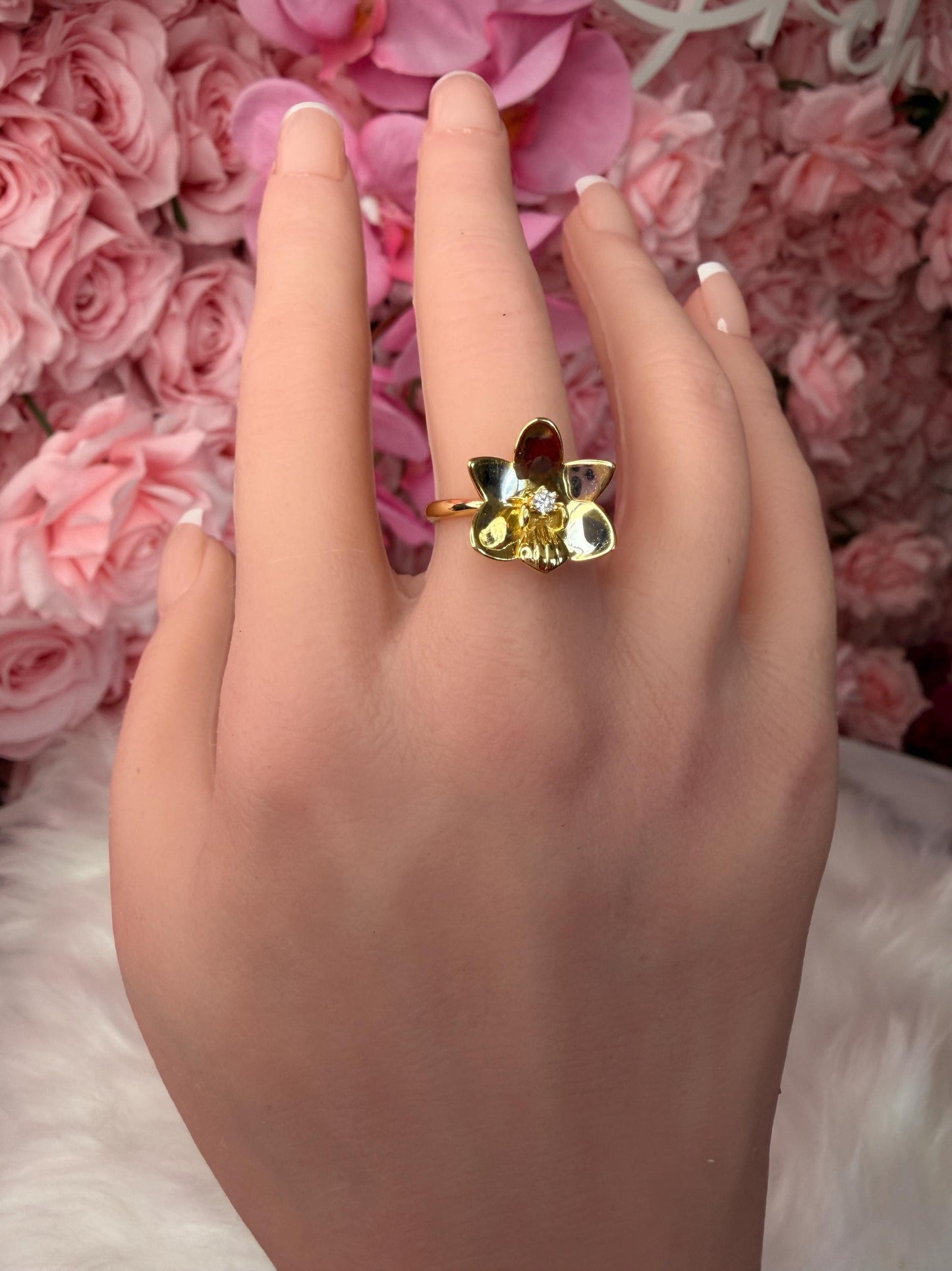 Novelty Phalaenopsis Statement Ring | Mixed Metal Orchid Jewelry