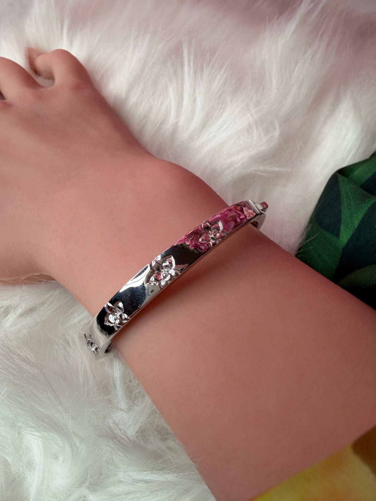 Synchrony Aloha: Cattleya Overlay Bangle | Rhodium Plated- Tarnish Free Bracelet