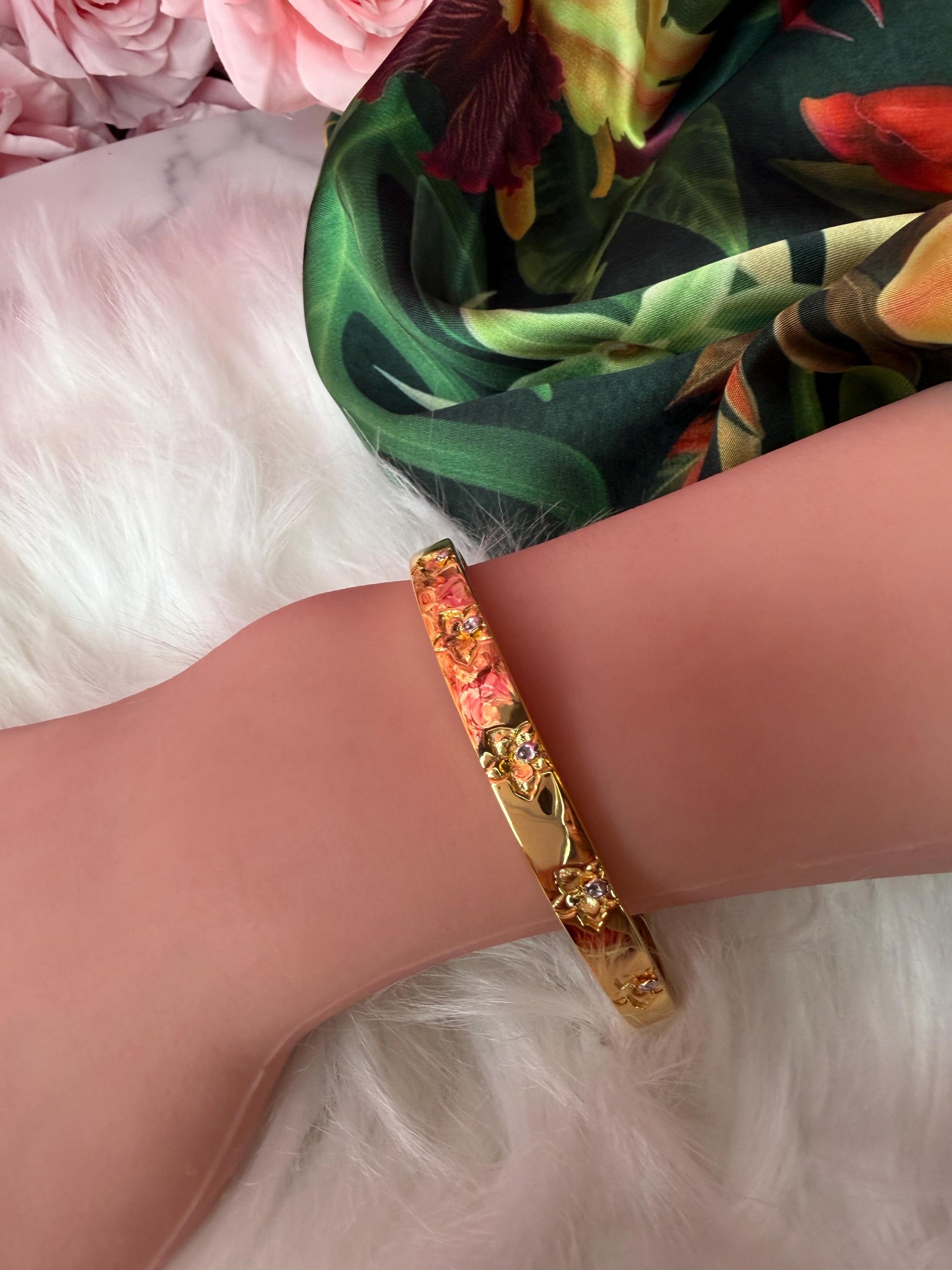 Synchrony Aloha: Cattleya Overlay Bangle | Gold Plated- Tarnish Free Bracelet