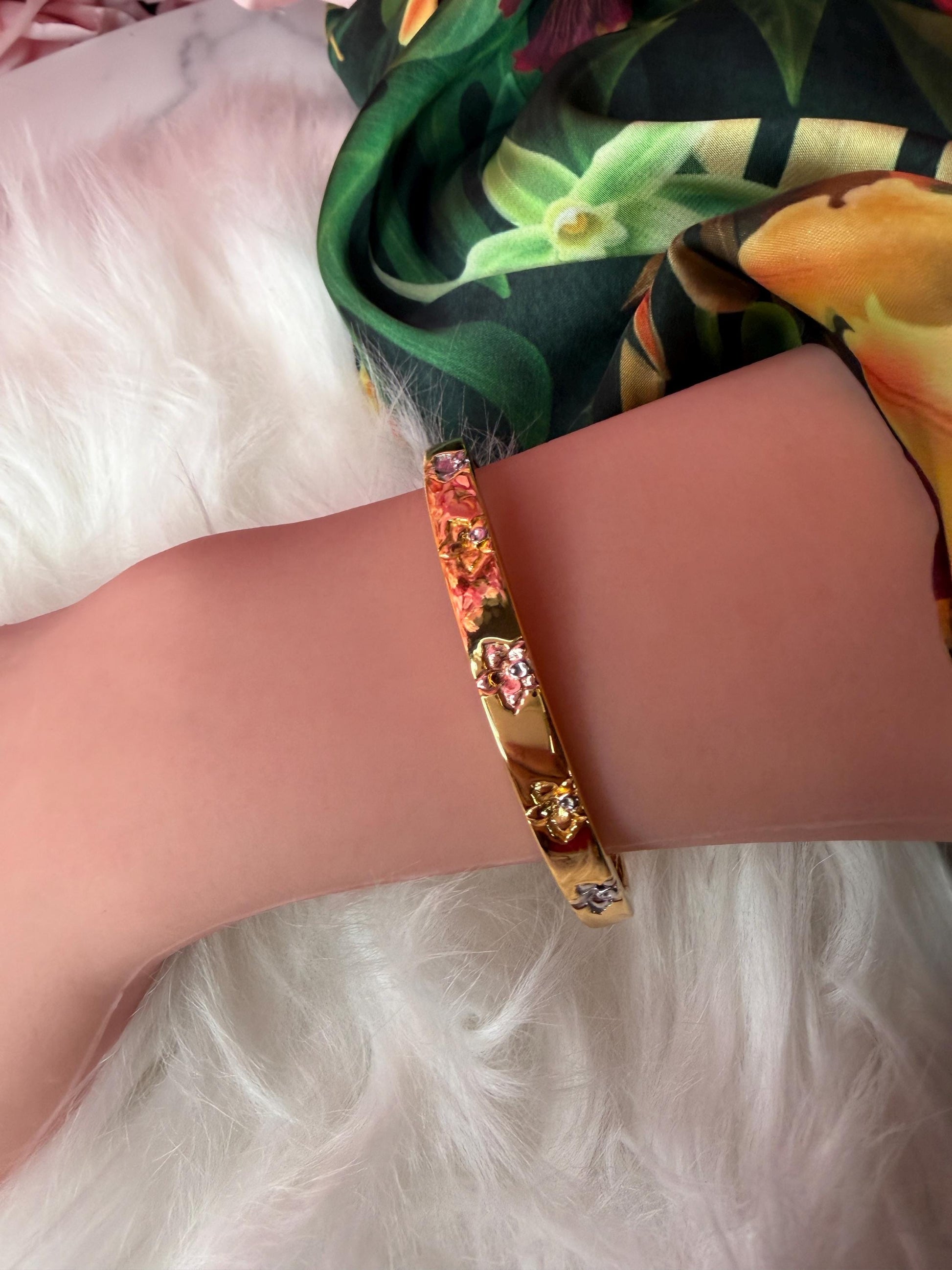 Synchrony Aloha: Cattleya Tri-Color Overlay Bangle | Gold Plated- Tarnish Free Bracelet