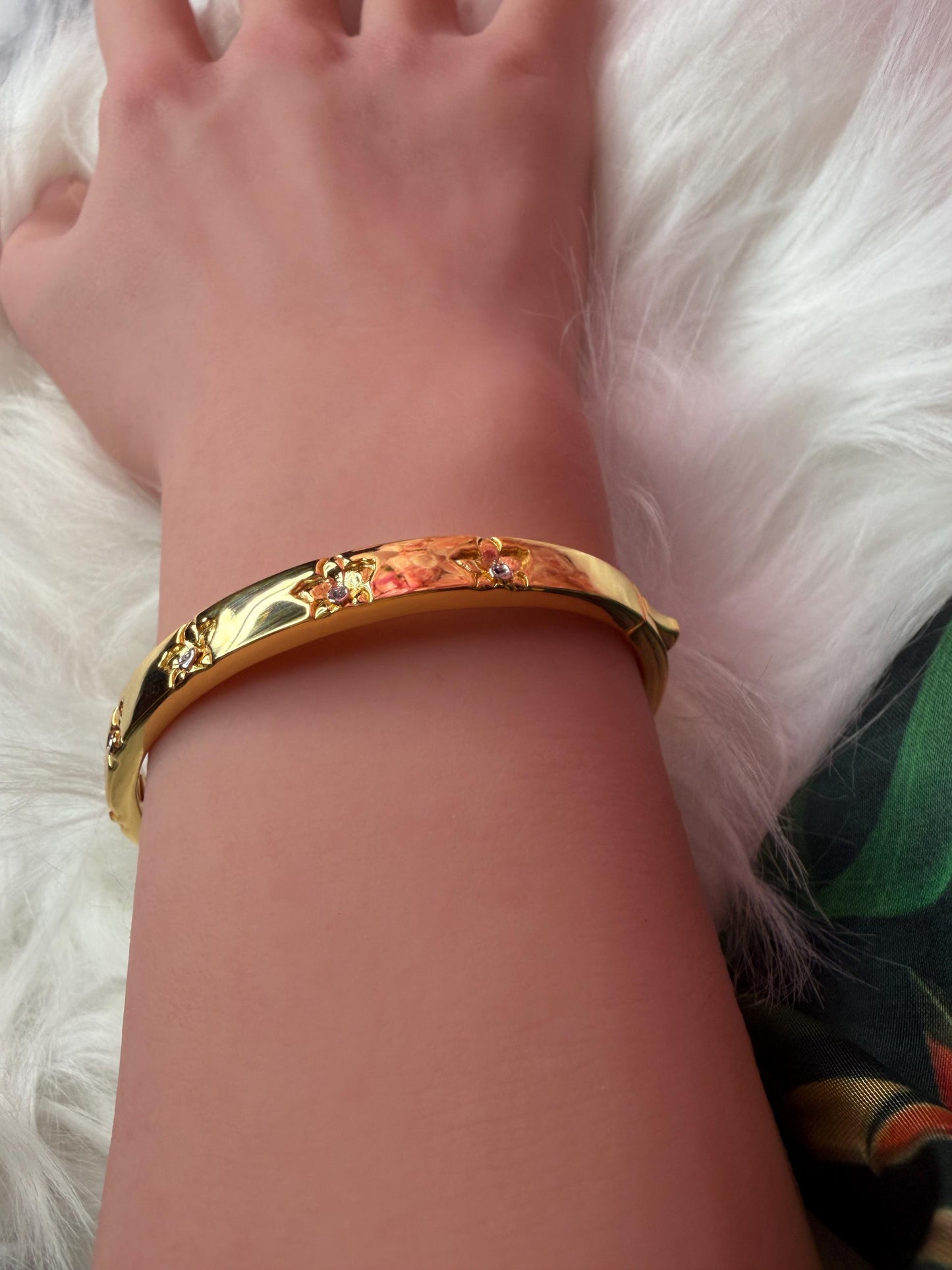 Synchrony Aloha: Cattleya Overlay Bangle | Gold Plated- Tarnish Free Bracelet