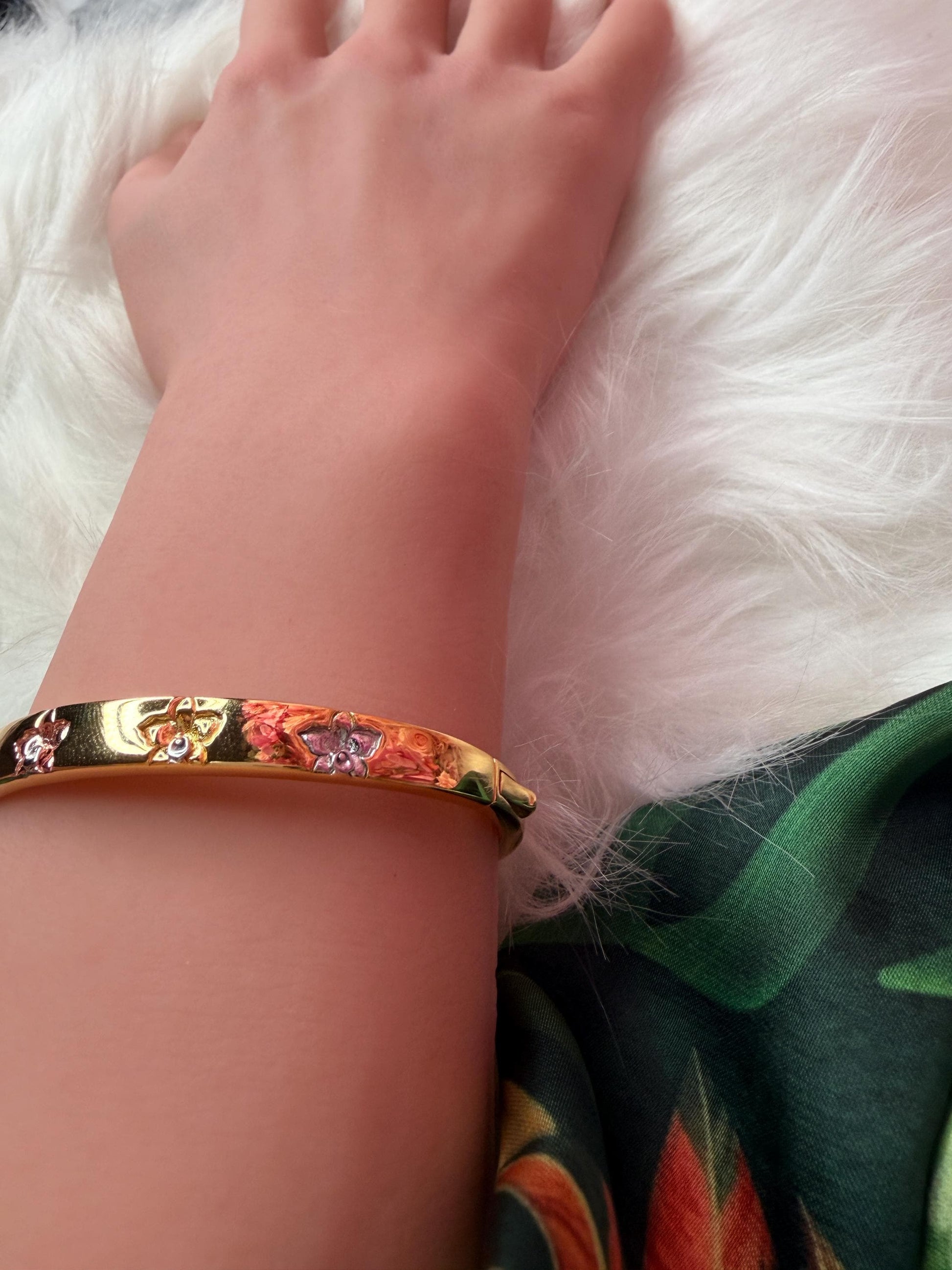 Synchrony Aloha: Cattleya Overlay Bangle | Gold Plated- Tarnish Free Bracelet