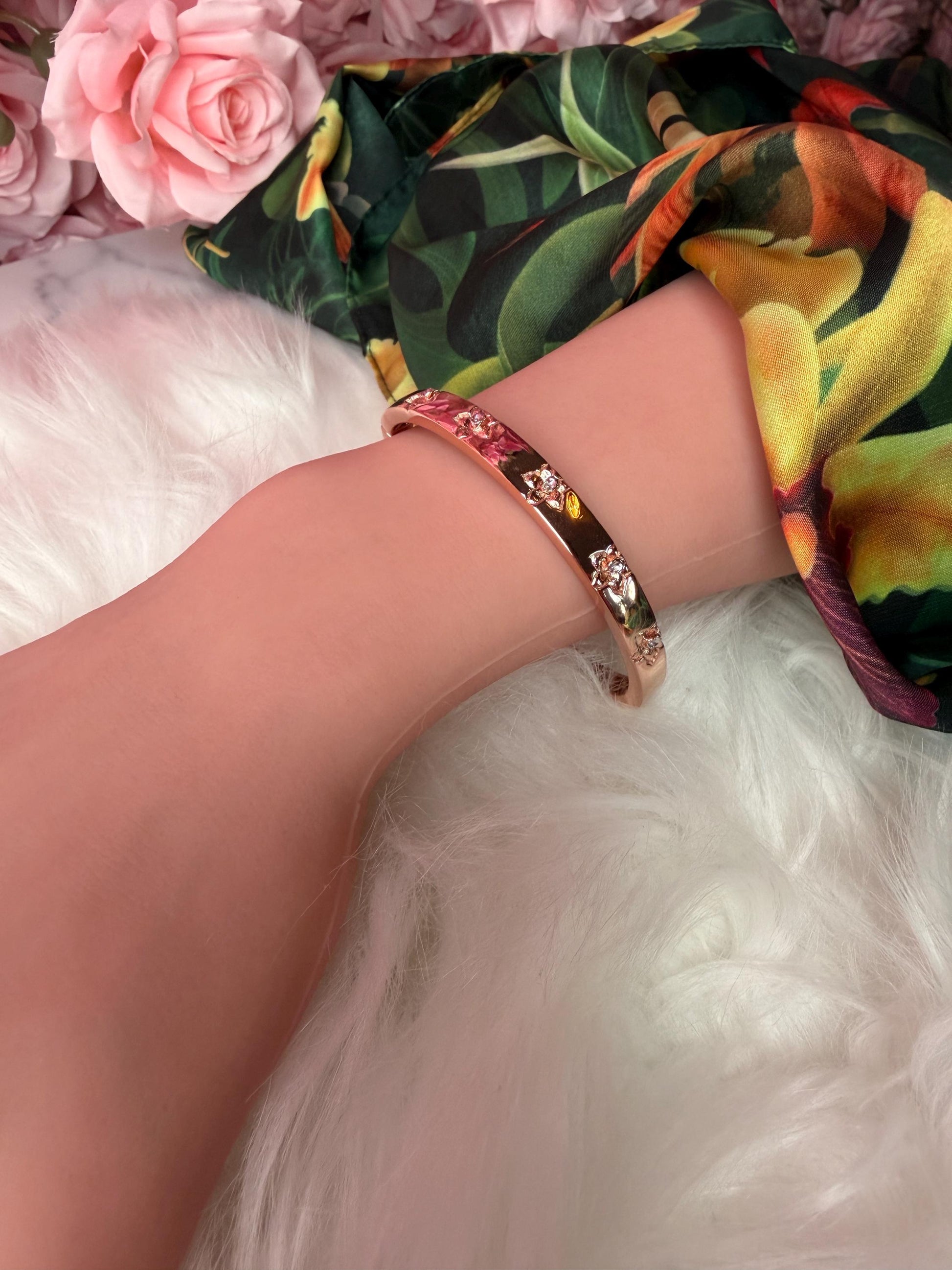 Synchrony Aloha: Cattleya Overlay Bangle | Rose Gold Plated- Tarnish Free Bracelet